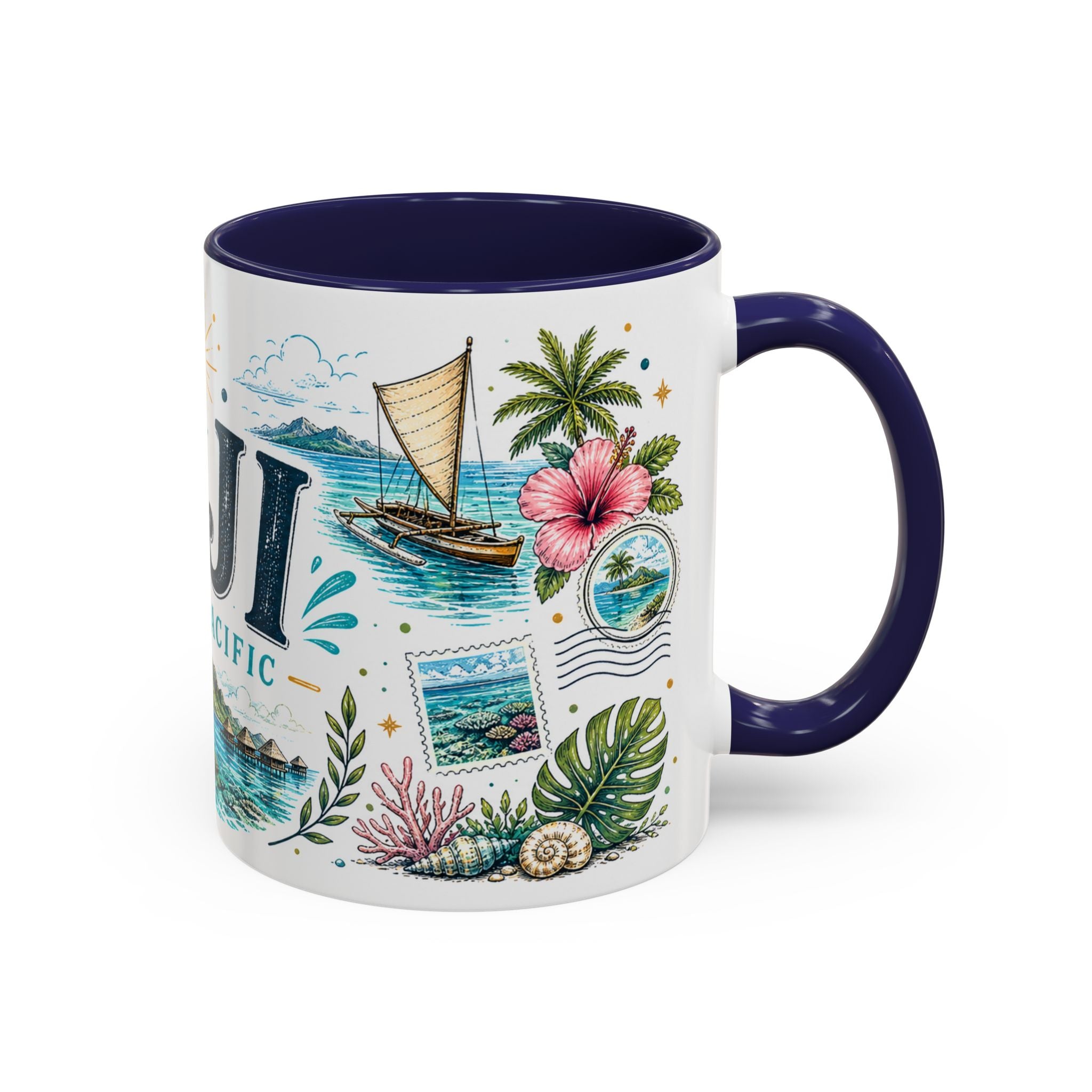 Fiji Coffee Mug | Travel Destination Souvenir Gift | Accent Color Ceramic 11oz 15oz