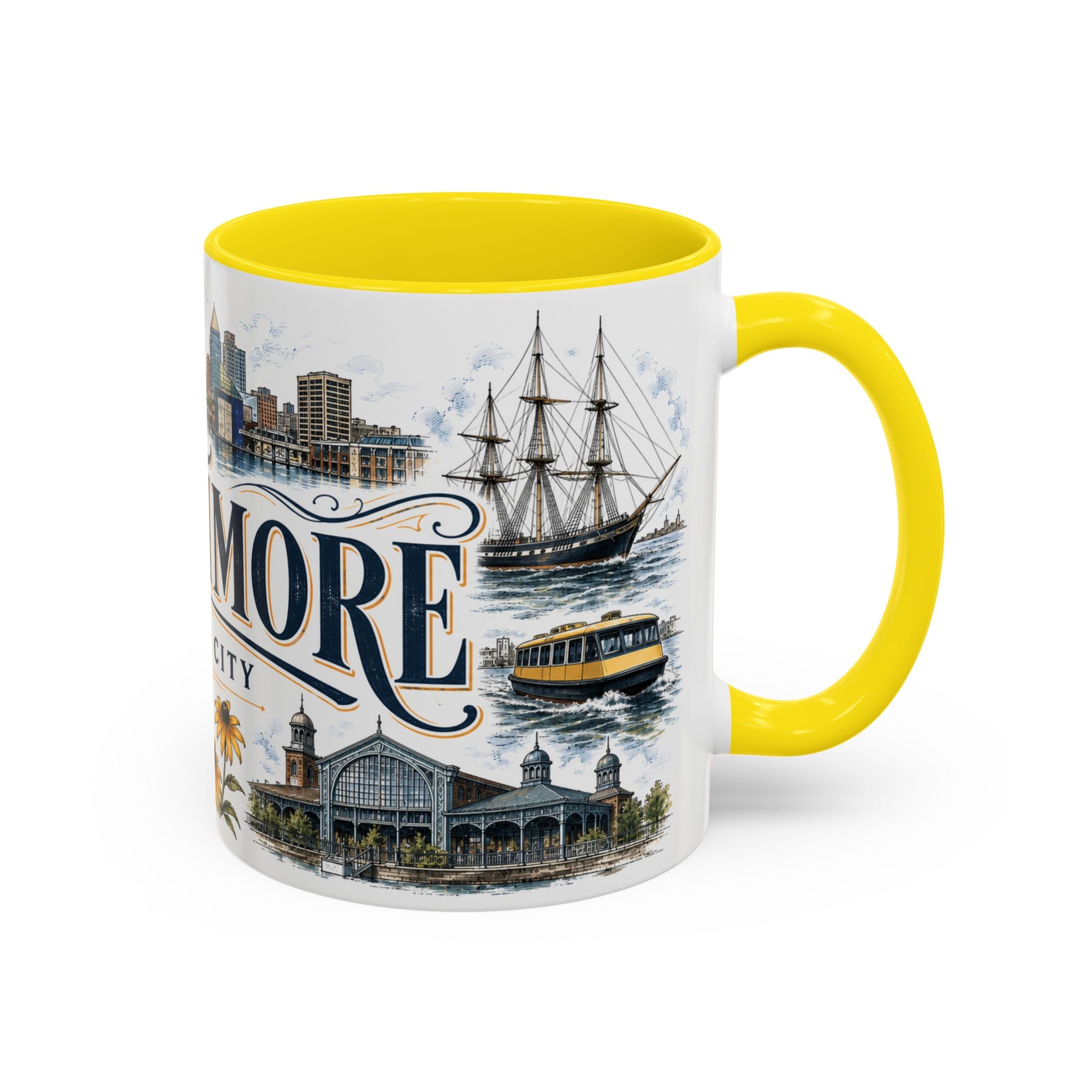 Baltimore Coffee Mug | United States Travel Souvenir | Vintage Illustrated City Gift | 11 oz 15 oz Accent Mug
