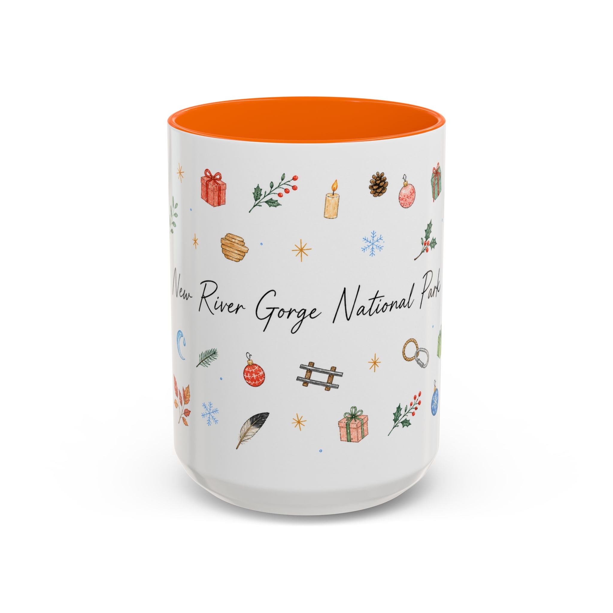 New River Gorge National Park Christmas Mug | Watercolor Travel Souvenir | Holiday Gift | Accent Ceramic Coffee Cup 11oz 15oz