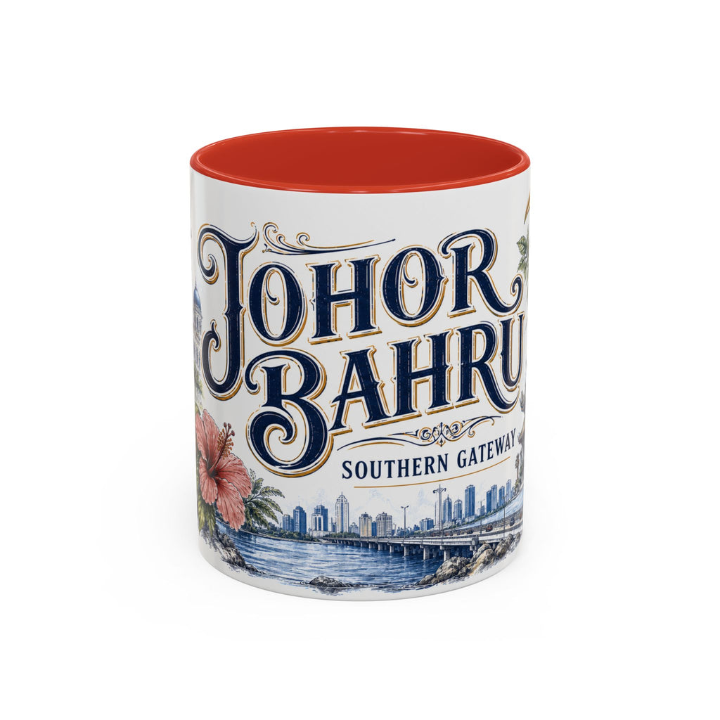 Johor Bahru Coffee Mug | Malaysia Travel Souvenir | Vintage Illustrated City Gift | 11 oz 15 oz Accent Mug