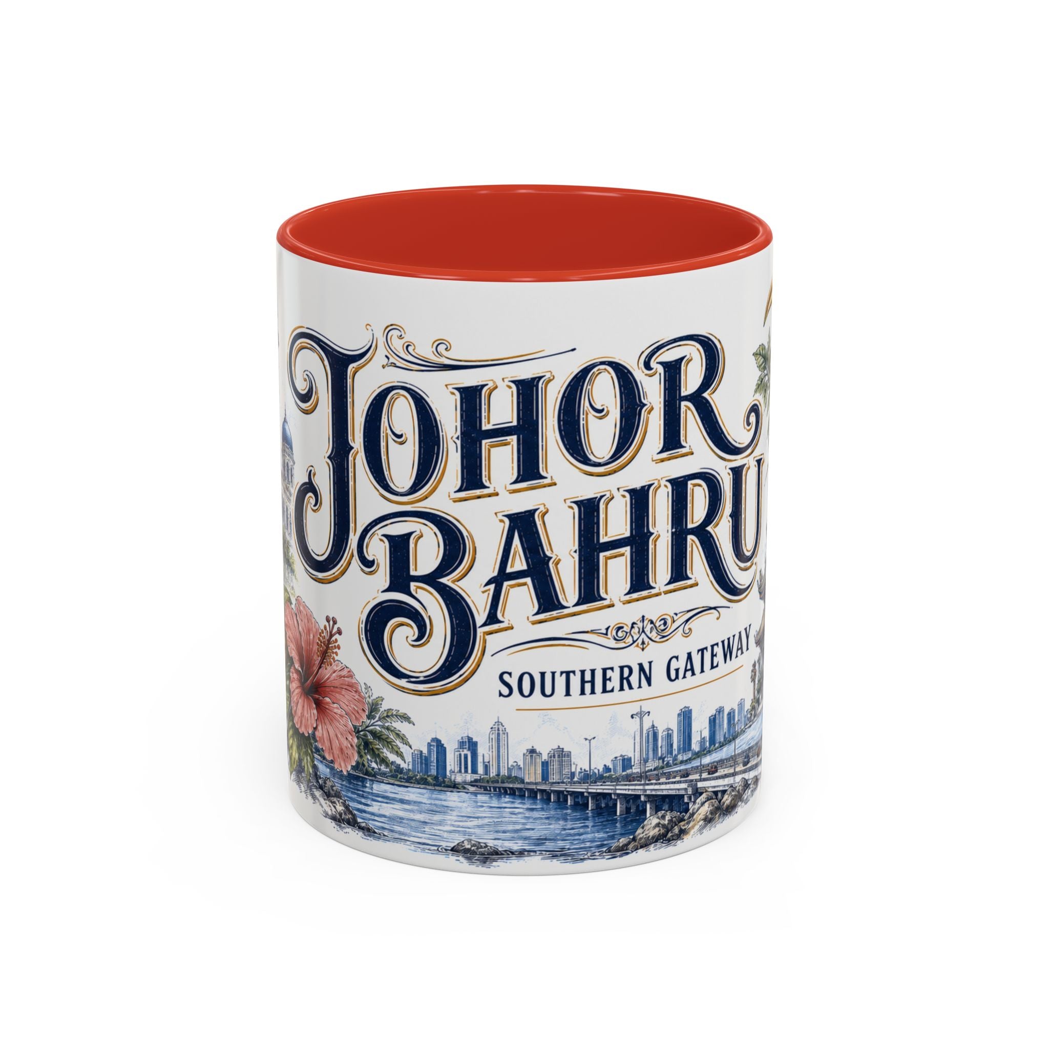 Johor Bahru Coffee Mug | Malaysia Travel Souvenir | Vintage Illustrated City Gift | 11 oz 15 oz Accent Mug