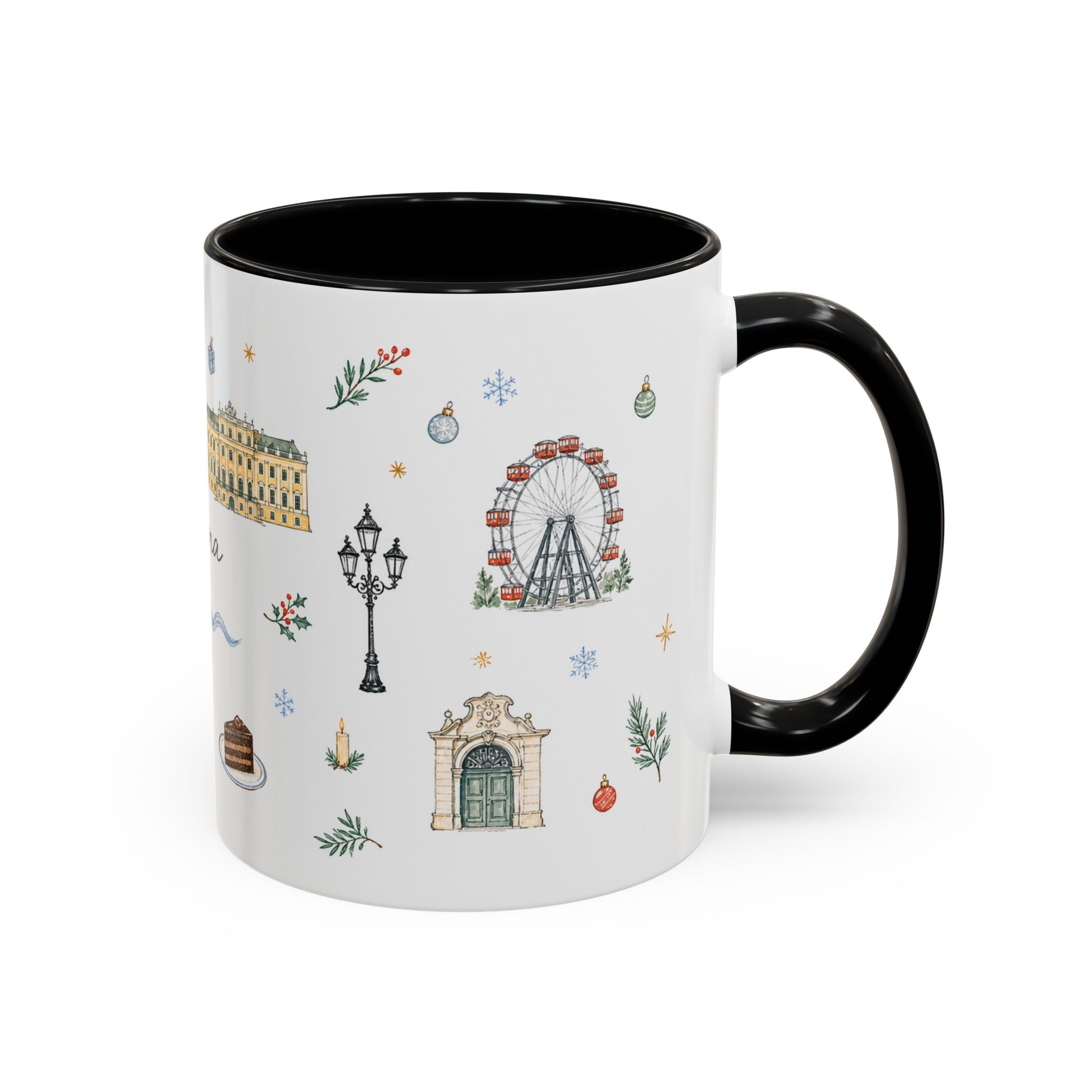 Vienna Christmas Mug | Watercolor Travel Souvenir | Holiday Gift | Accent Ceramic Coffee Cup 11oz 15oz