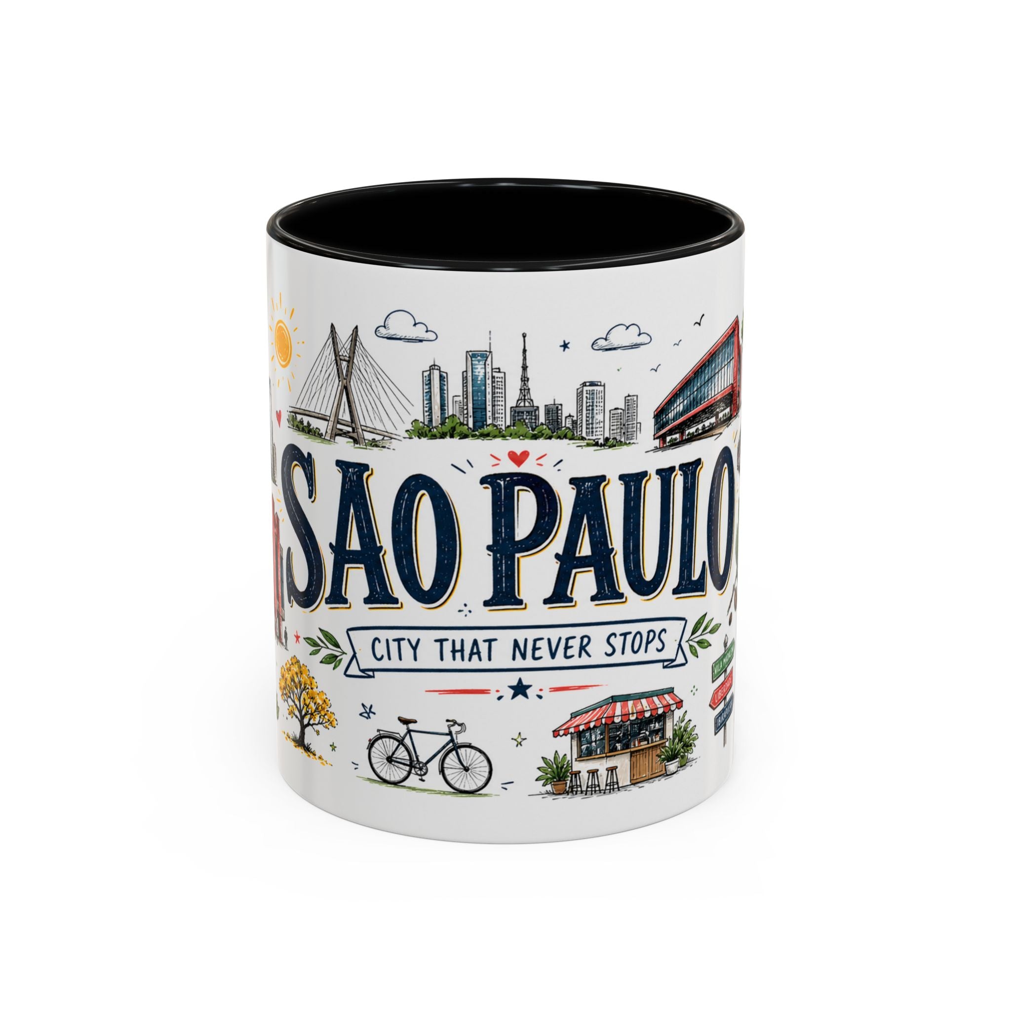 Sao Paulo Coffee Mug | Brazil Souvenir Travel Gift | Accent Color Ceramic 11oz 15oz