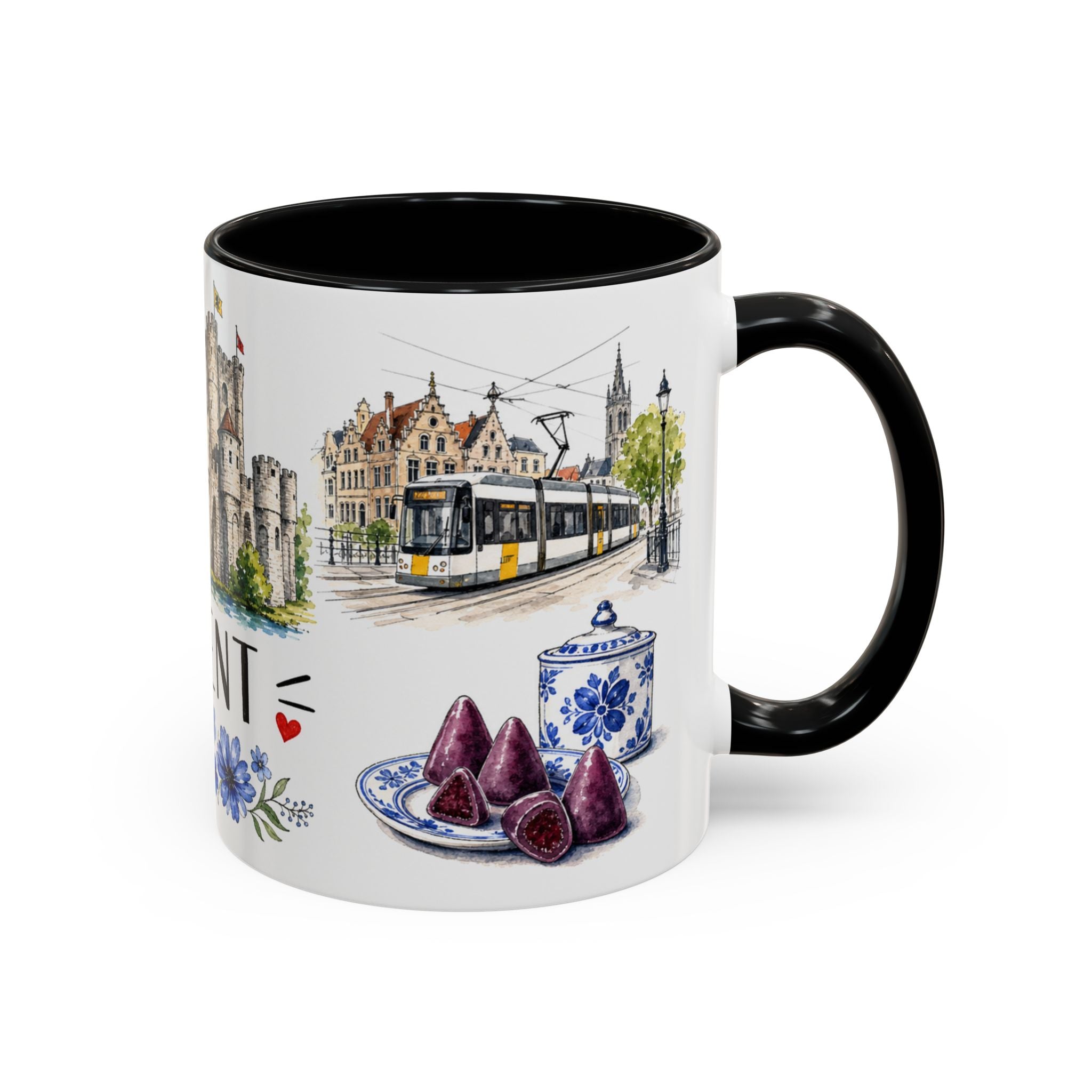 Ghent Illustrated Travel Mug | City Souvenir Accent Coffee Mug | 11oz 15oz Ceramic Cup