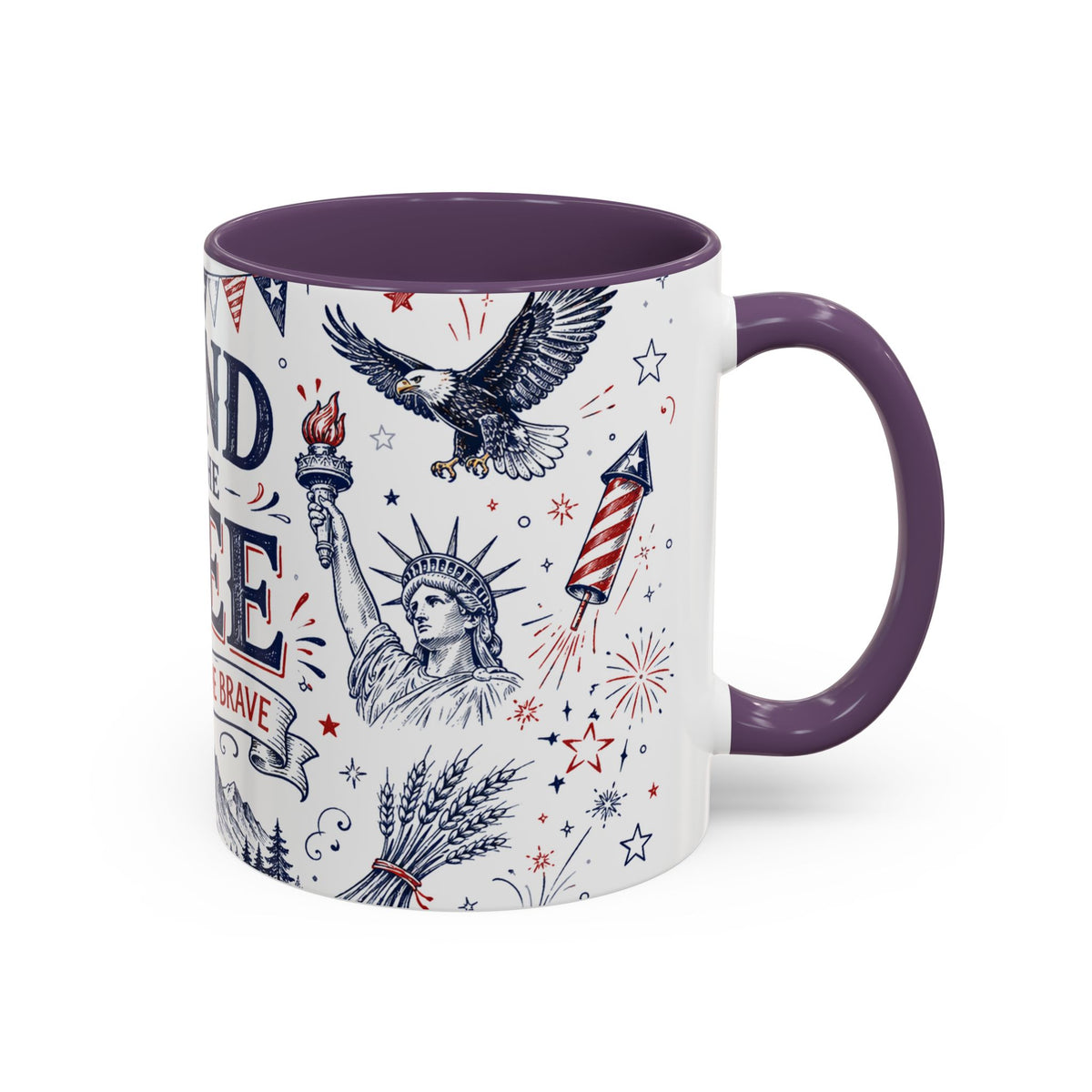 Land of the Free Coffee Mug | Home of the Brave 4th of July Gift | Accent Color Ceramic 11oz 15oz