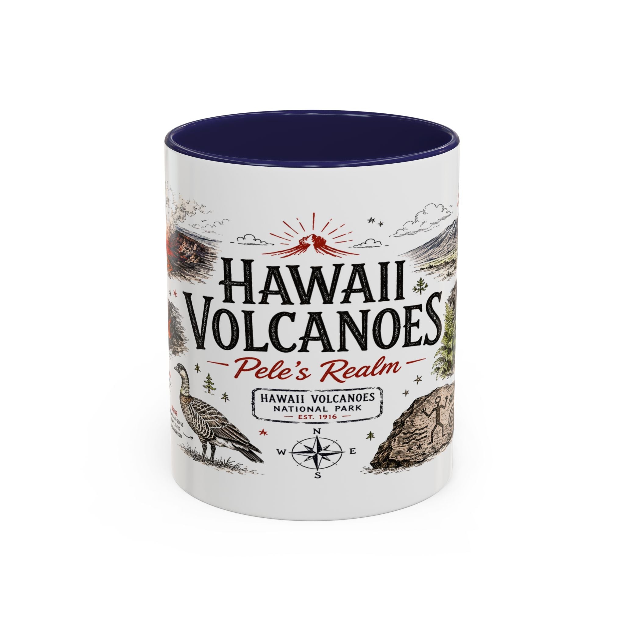 Hawaii Volcanoes National Park Coffee Mug | Hawaii Big Island Lava Volcano Gift | Accent Color Ceramic 11oz 15oz