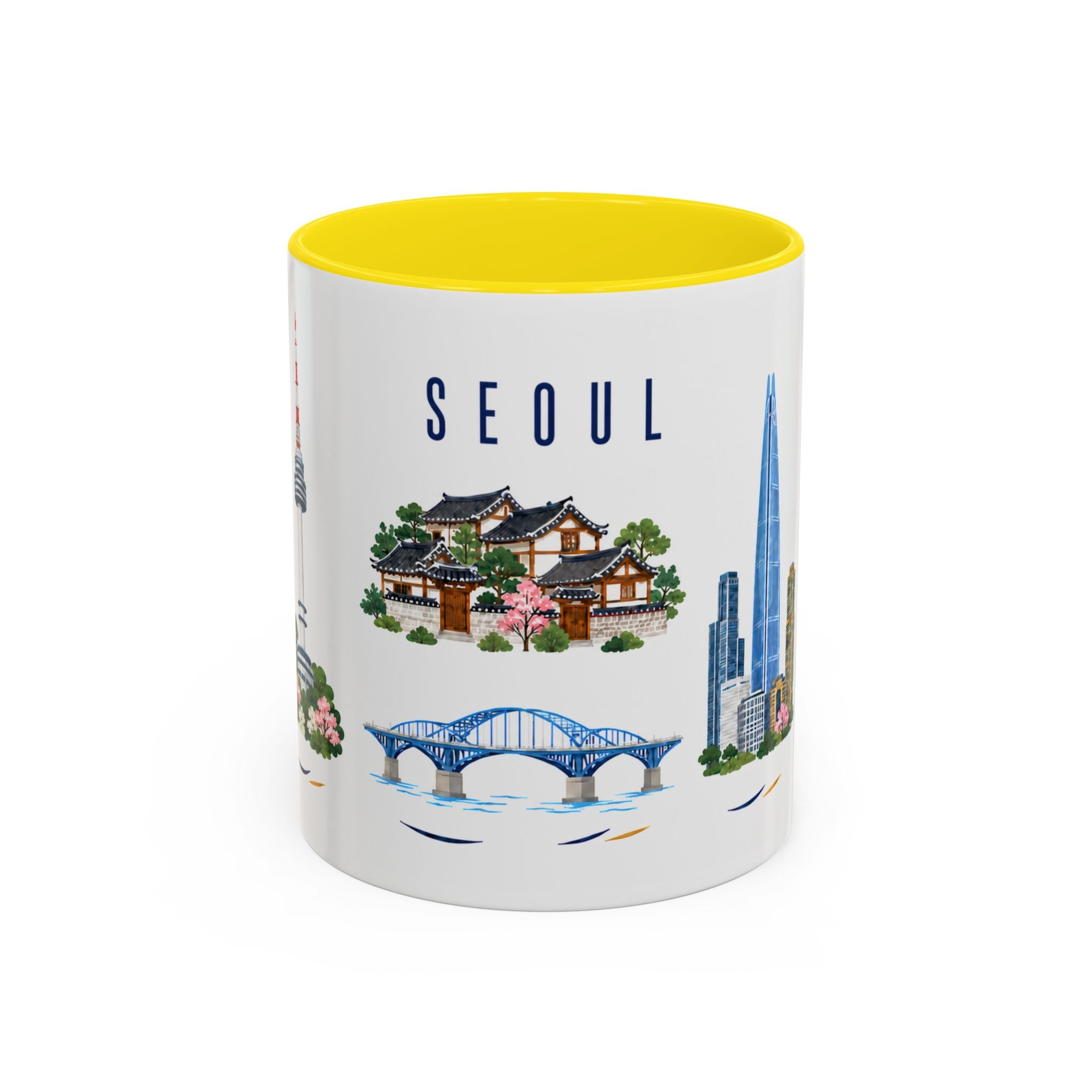 Seoul Coffee Mug | South Korea Travel Souvenir | Porcelain Decal City Gift | 11oz 15oz Accent Mug
