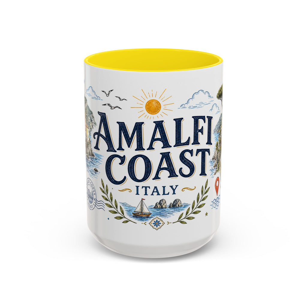 Amalfi Coast Coffee Mug | Travel Destination Souvenir Gift | Accent Color Ceramic 11oz 15oz