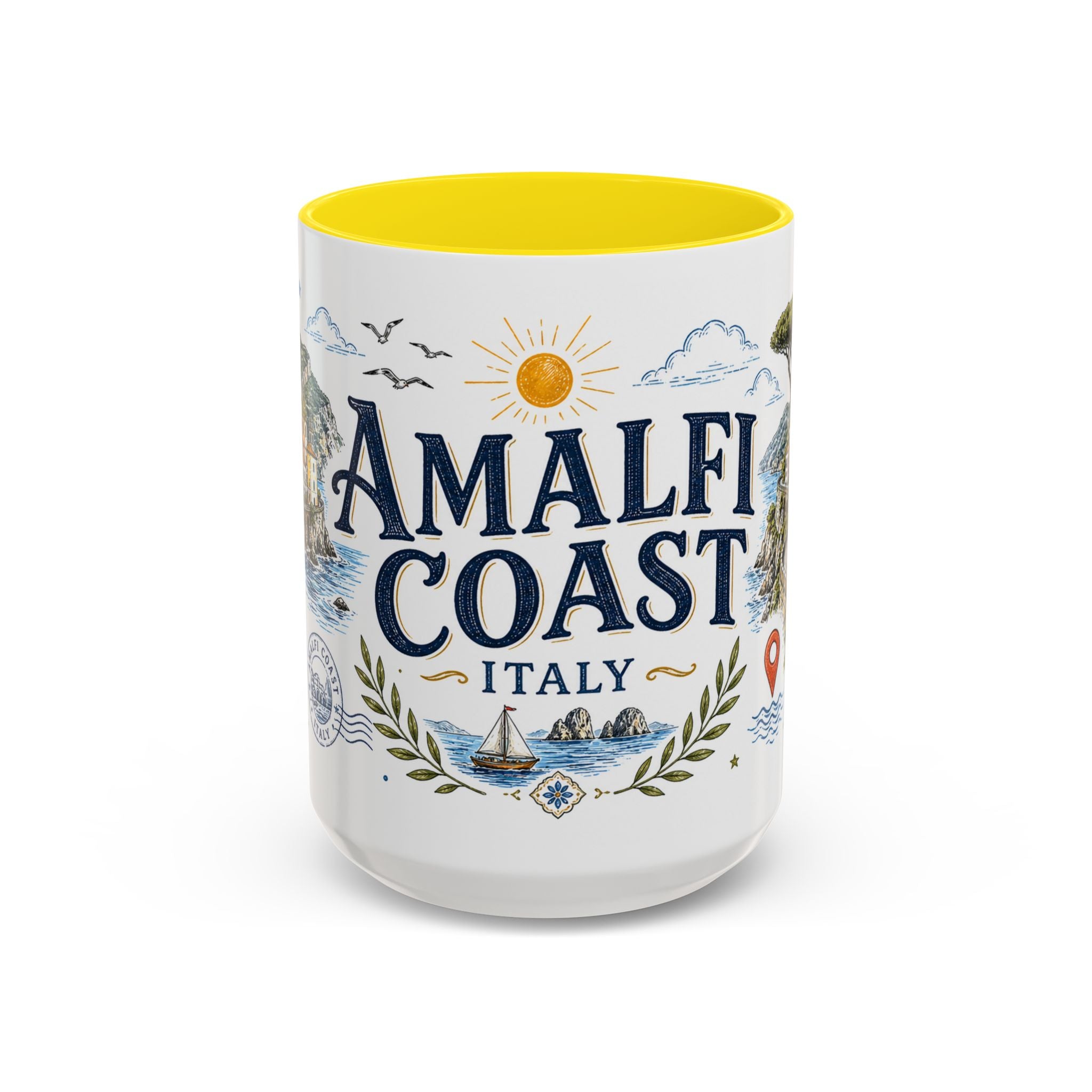 Amalfi Coast Coffee Mug | Travel Destination Souvenir Gift | Accent Color Ceramic 11oz 15oz