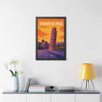 Leaning Tower of Pisa Italy Framed Poster | Vintage Travel Wall Art | Black Walnut White Frame | 16x24 20x30