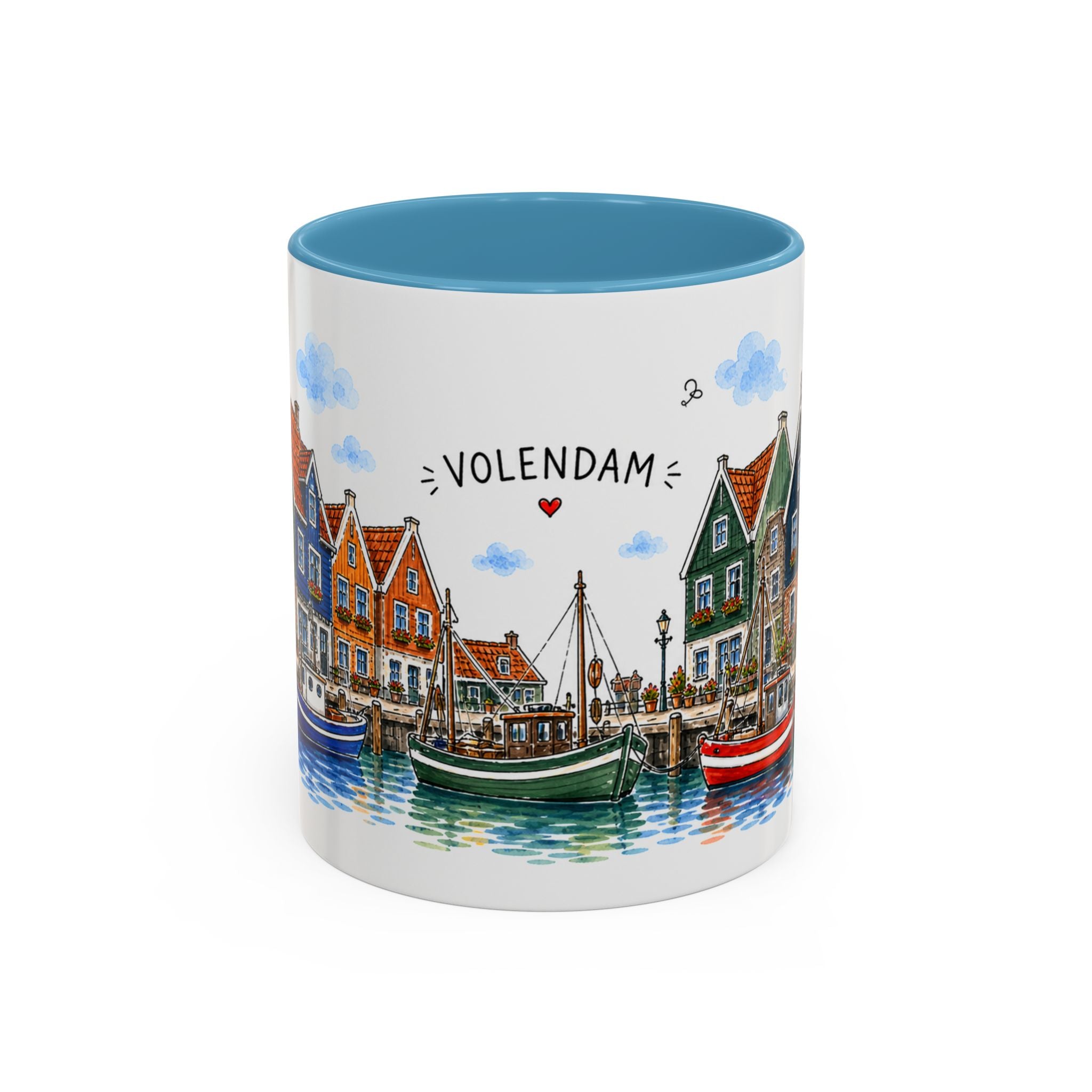 Volendam Illustrated Travel Mug | Netherlands Souvenir Accent Coffee Mug | 11oz 15oz Ceramic Cup