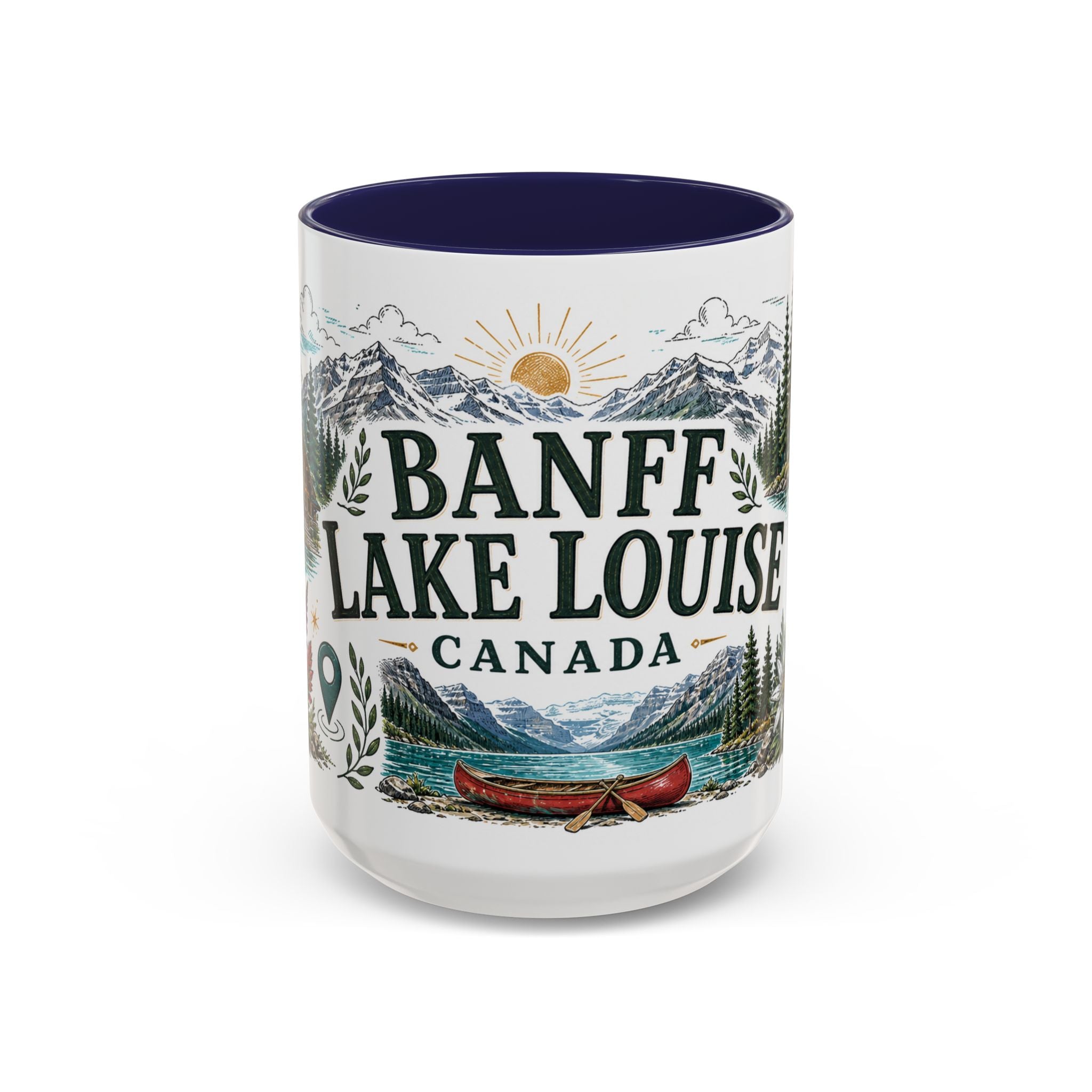 Banff Lake Louise Coffee Mug | Travel Destination Souvenir Gift | Accent Color Ceramic 11oz 15oz