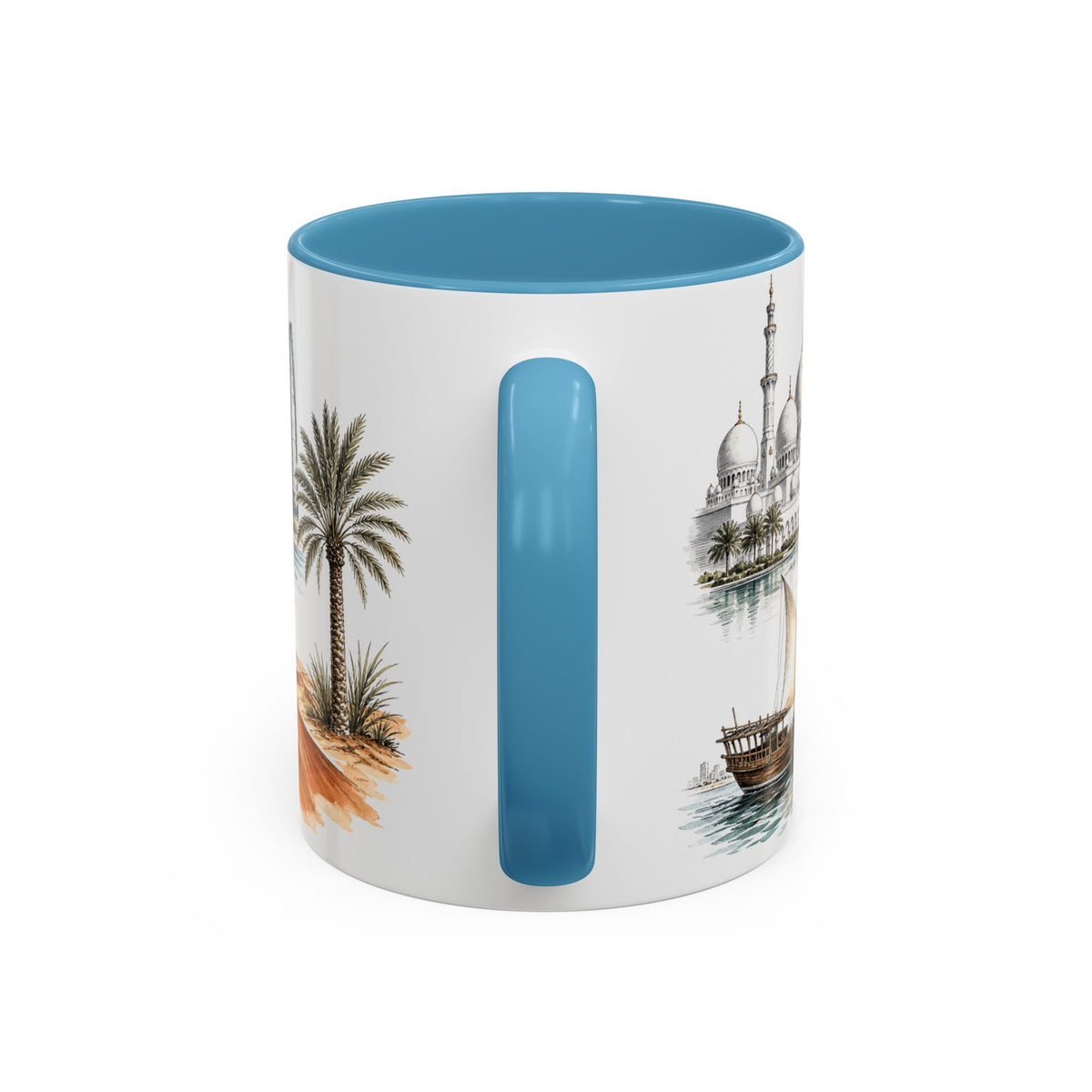 Abu Dhabi Coffee Mug | United Arab Emirates Travel Souvenir | Vintage Illustrated City Gift | 11 oz 15 oz Accent Mug