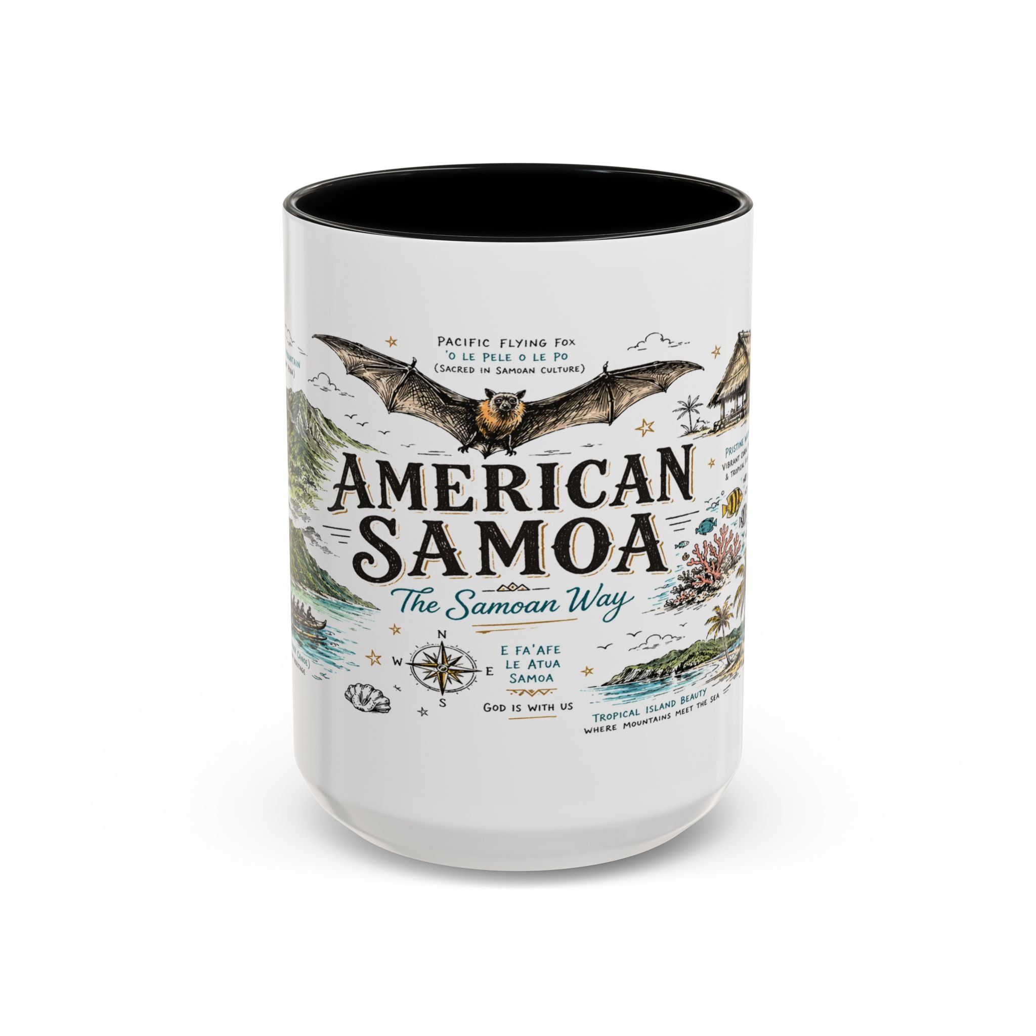 American Samoa National Park Coffee Mug | Pacific Island Rainforest Reef Gift | Accent Color Ceramic 11oz 15oz