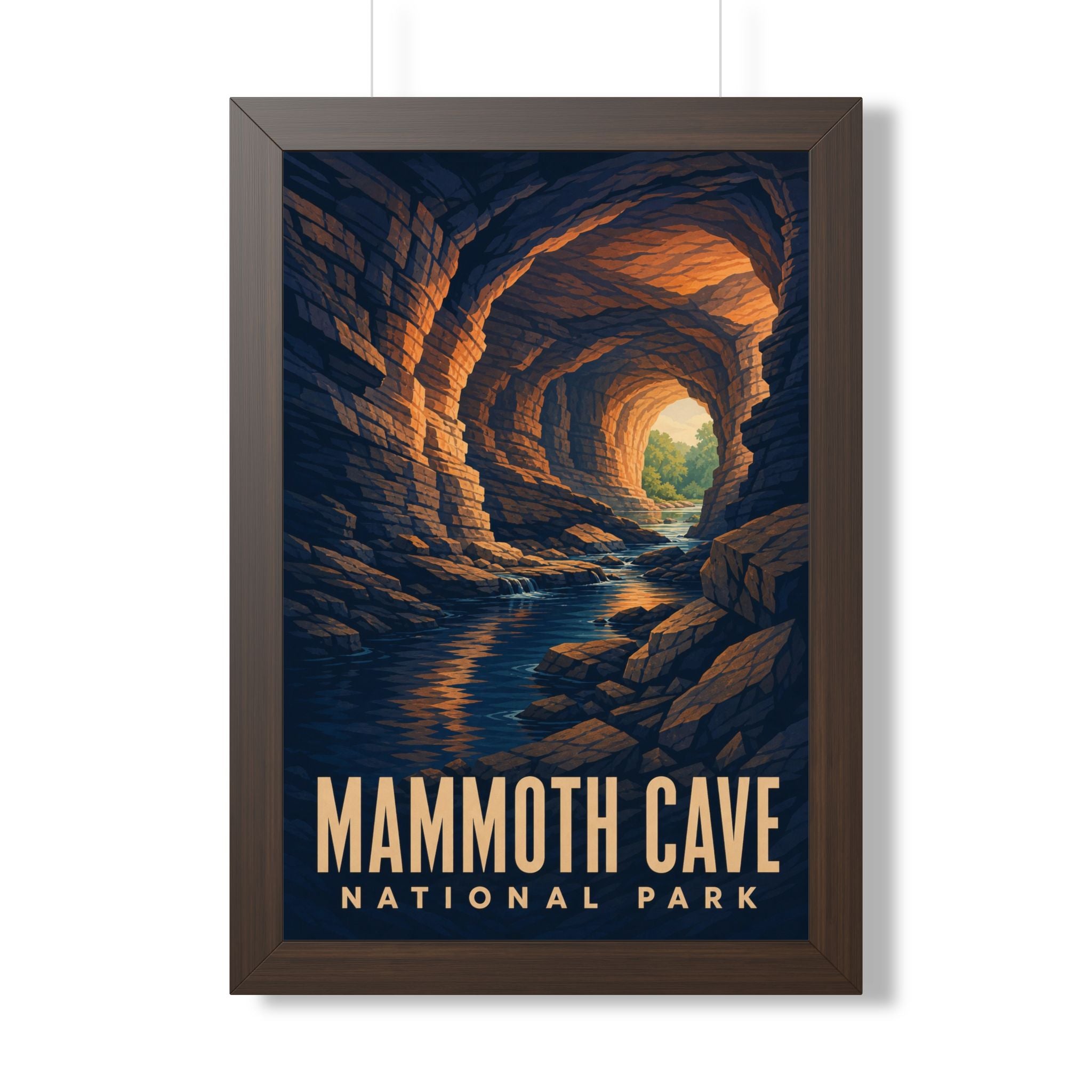 Mammoth Cave National Park Framed Poster | Vintage Travel Wall Art | Black Walnut White Frame | 16x24 20x30