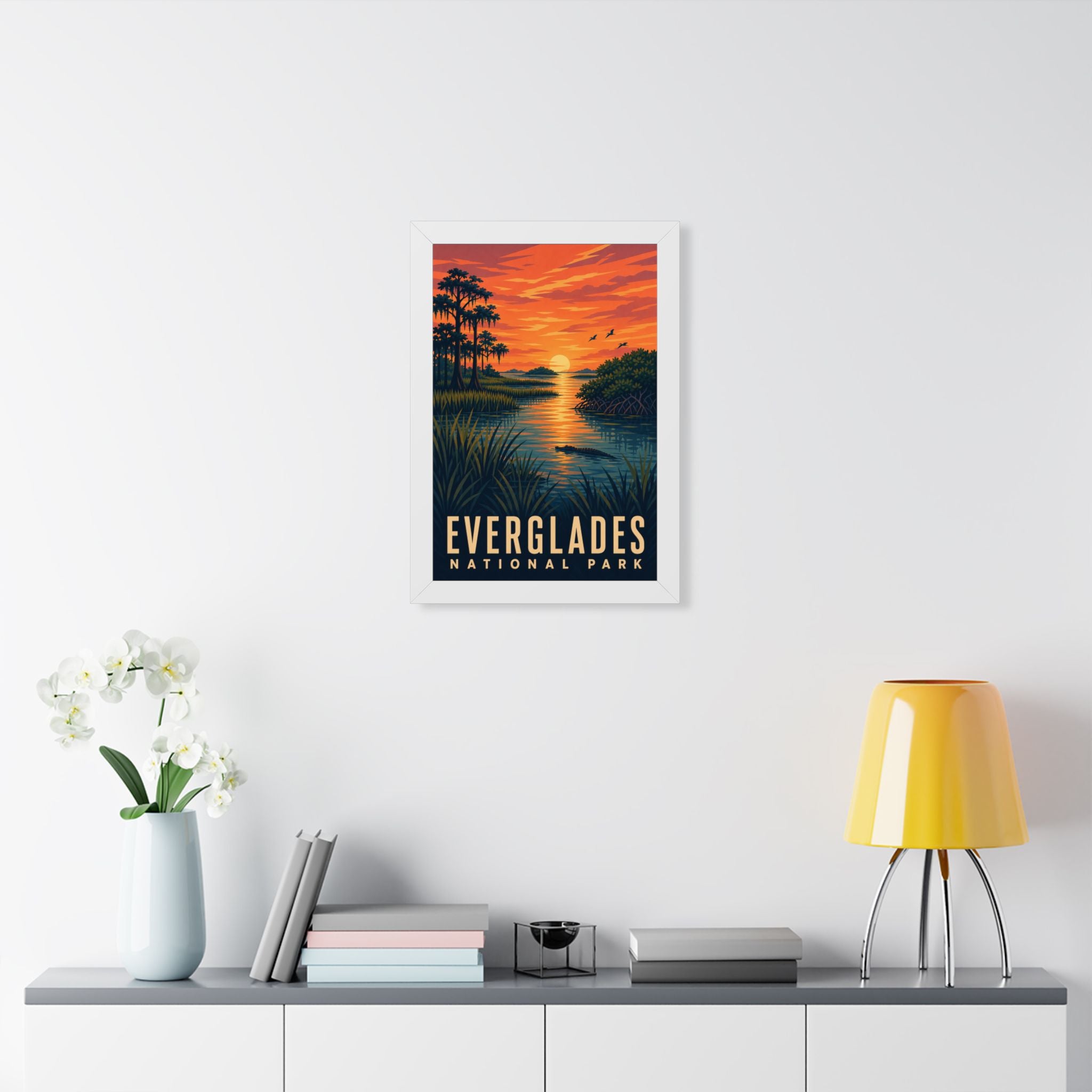 Everglades National Park Framed Poster | Vintage Travel Wall Art | Black Walnut White Frame | 16x24 20x30