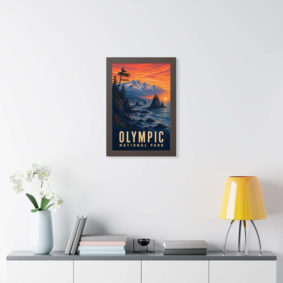 Olympic National Park Framed Poster | Vintage Travel Wall Art | Black Walnut White Frame | 16x24 20x30