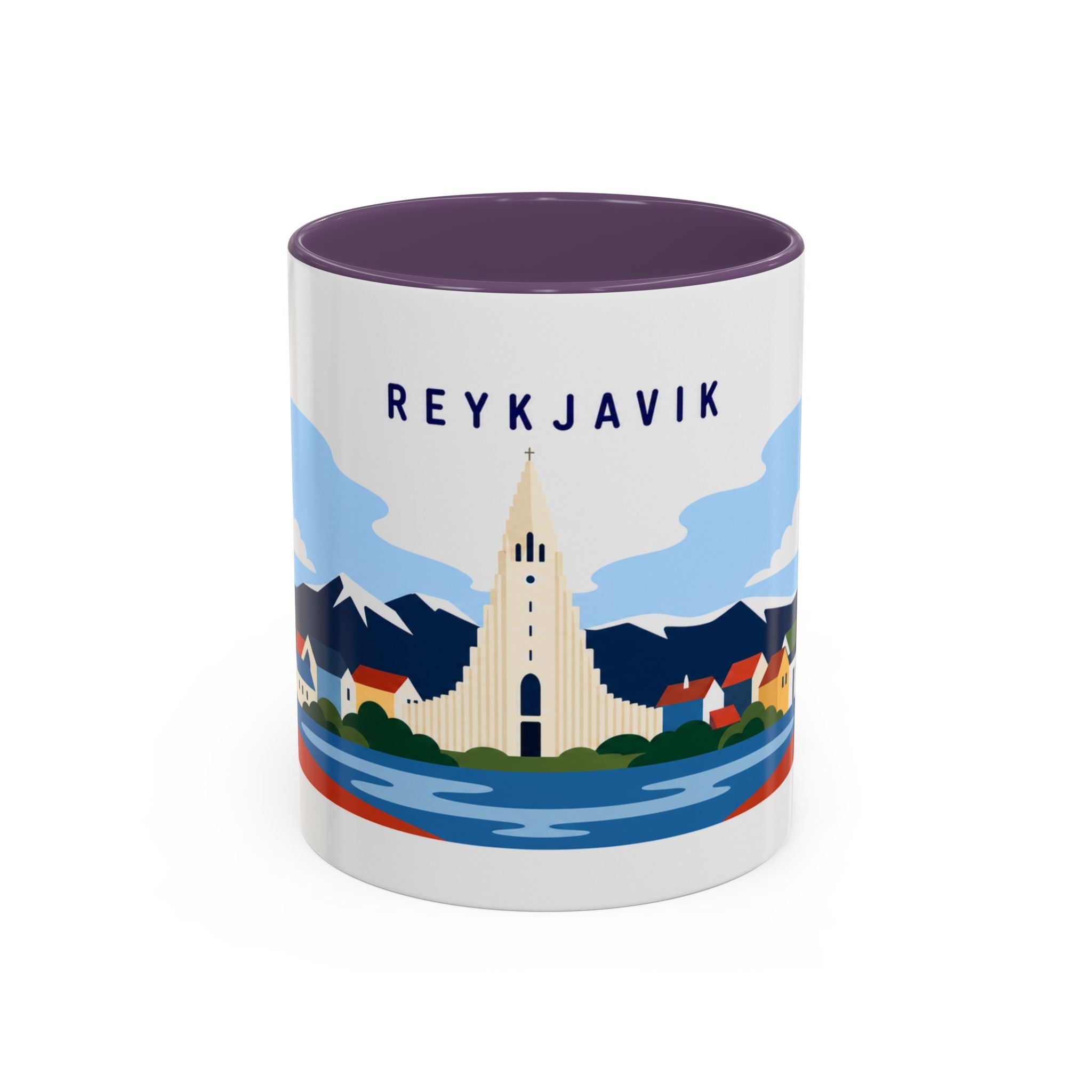Reykjavik Coffee Mug | Travel Destination Souvenir Gift | Accent Color Ceramic 11oz 15oz