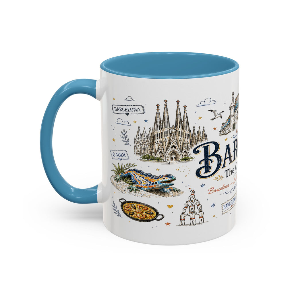 Barcelona Coffee Mug | Spain Souvenir Travel Gift | Accent Color Ceramic 11oz 15oz