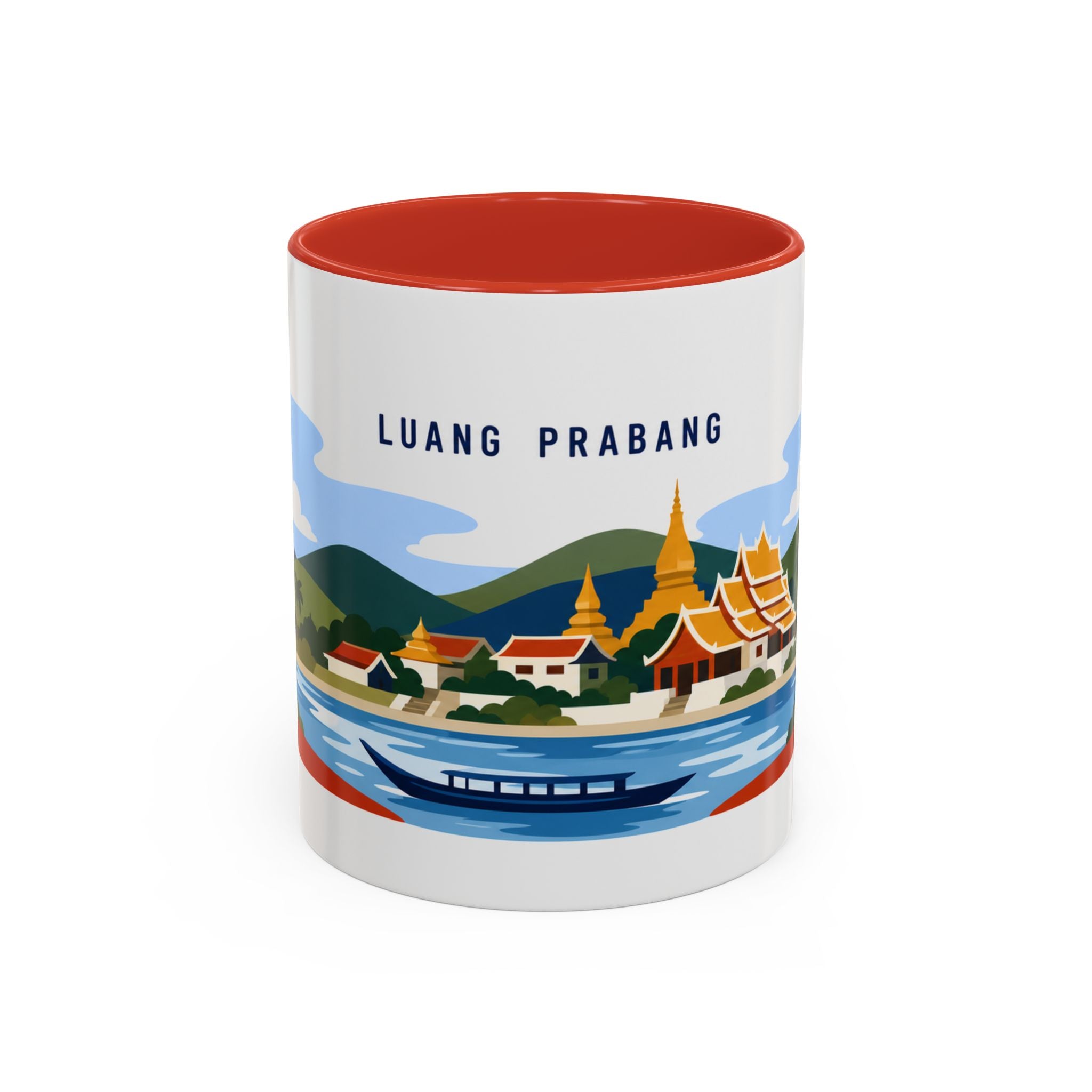 Luang Prabang Coffee Mug | Travel Destination Souvenir Gift | Accent Color Ceramic 11oz 15oz