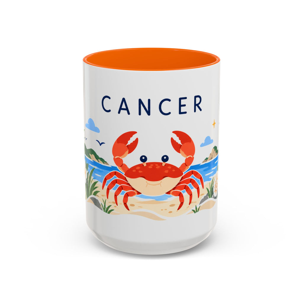 Cancer Zodiac Coffee Mug | Crab and Coastal Design | Astrology Birthday Gift | 11 oz 15 oz Ceramic Accent Mug