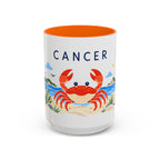 Cancer Zodiac Coffee Mug | Crab and Coastal Design | Astrology Birthday Gift | 11 oz 15 oz Ceramic Accent Mug
