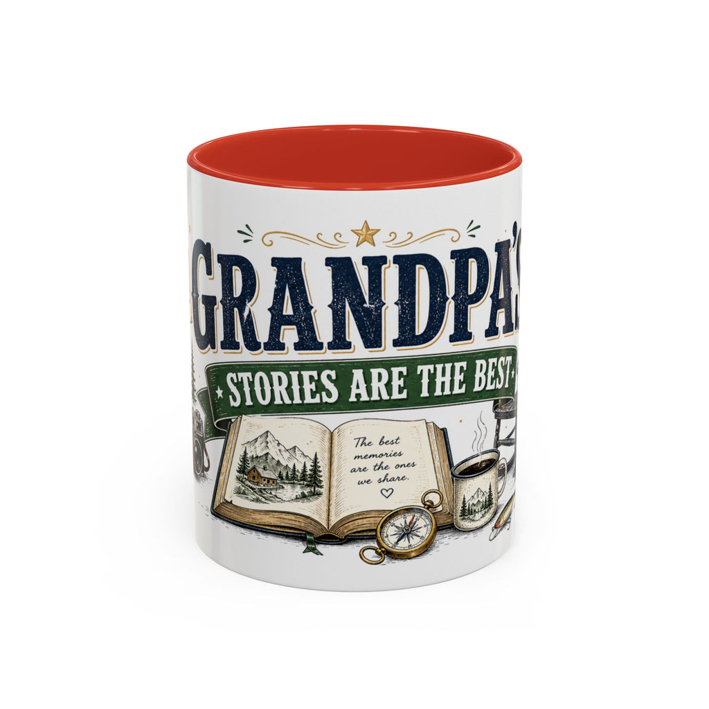 Grandpa's Stories Are The Best Coffee Mug | Gift From Grandkids | Accent Color Ceramic 11oz 15oz