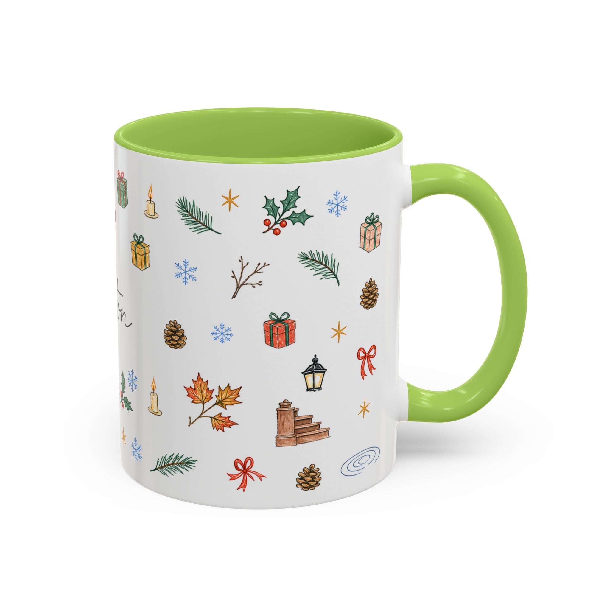 Boston Christmas Mug | Watercolor Travel Souvenir | Holiday Gift | Accent Ceramic Coffee Cup 11oz 15oz