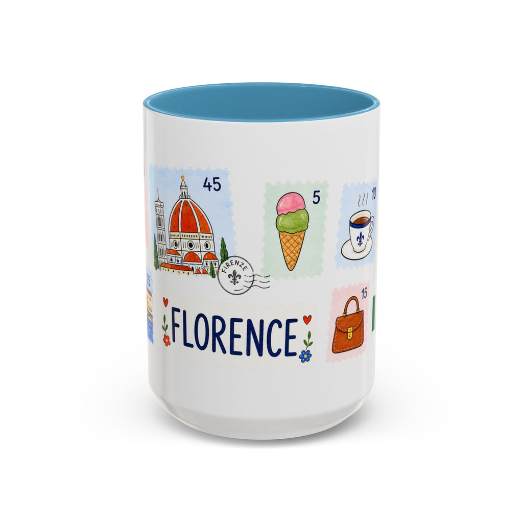 Florence Coffee Mug | Postage Stamp Collage Mug | Travel Souvenir Accent Cup 11oz 15oz