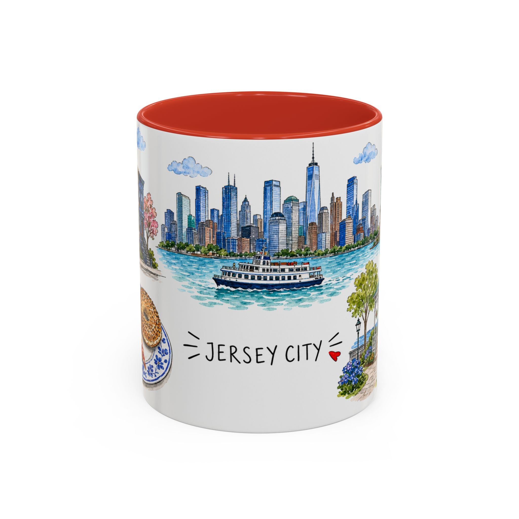 Jersey City Illustrated Travel Mug | City Souvenir Accent Coffee Mug | 11oz 15oz Ceramic Cup