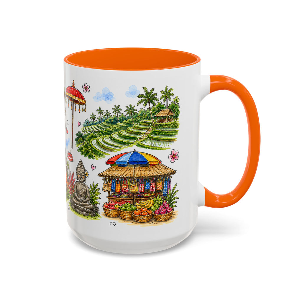 Ubud Illustrated Travel Mug | City Souvenir Accent Coffee Mug | 11oz 15oz Ceramic Cup