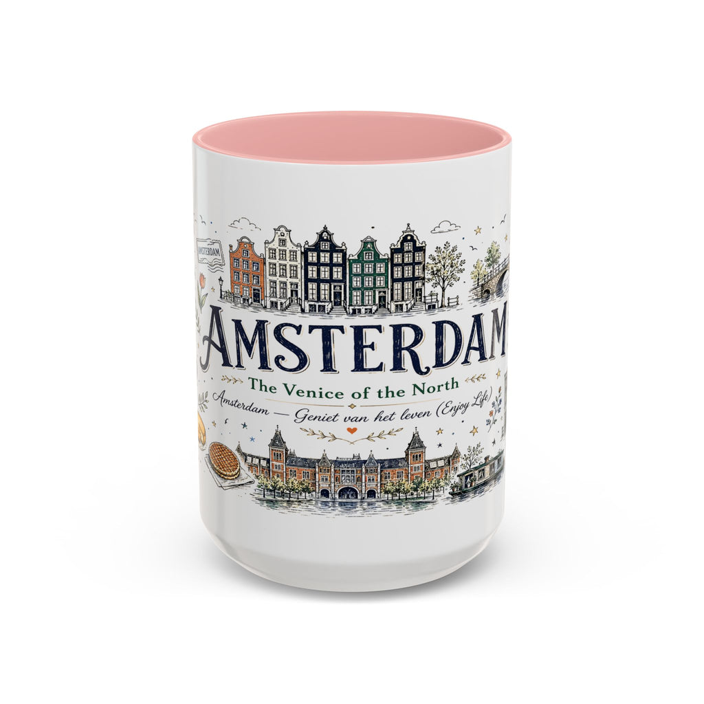Amsterdam Coffee Mug | Netherlands Souvenir Travel Gift | Accent Color Ceramic 11oz 15oz