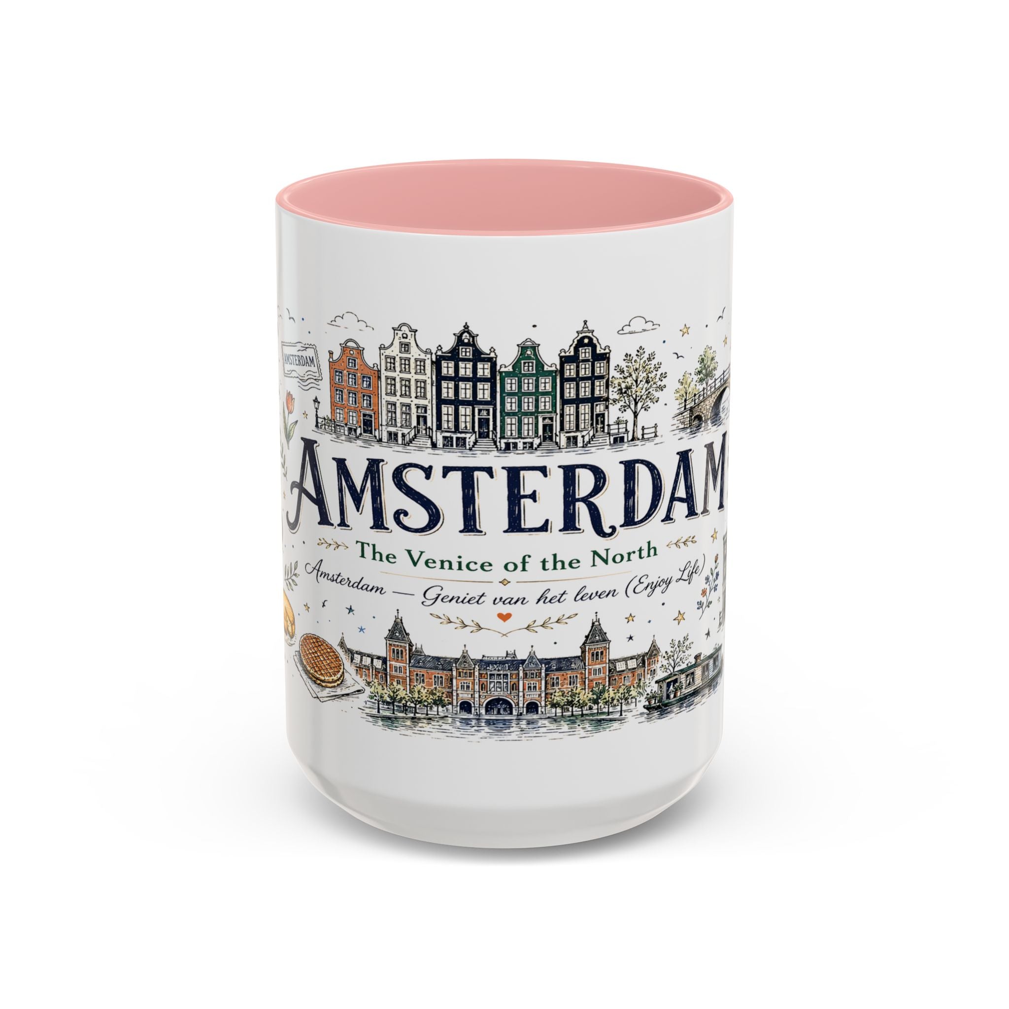 Amsterdam Coffee Mug | Netherlands Souvenir Travel Gift | Accent Color Ceramic 11oz 15oz