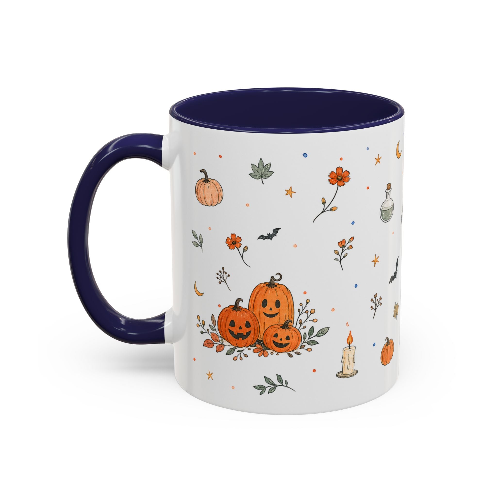 Friendly Ghost Halloween Mug | Pumpkin Flower Watercolor Gift | Accent Cup 11oz 15oz