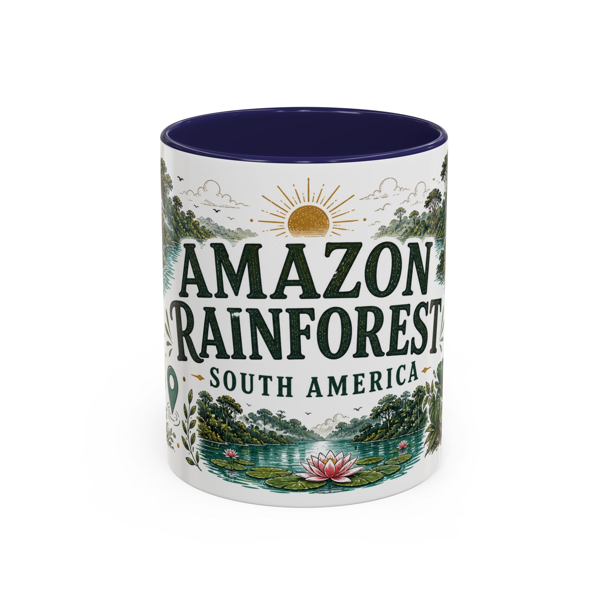 Amazon Rainforest Coffee Mug | Travel Destination Souvenir Gift | Accent Color Ceramic 11oz 15oz