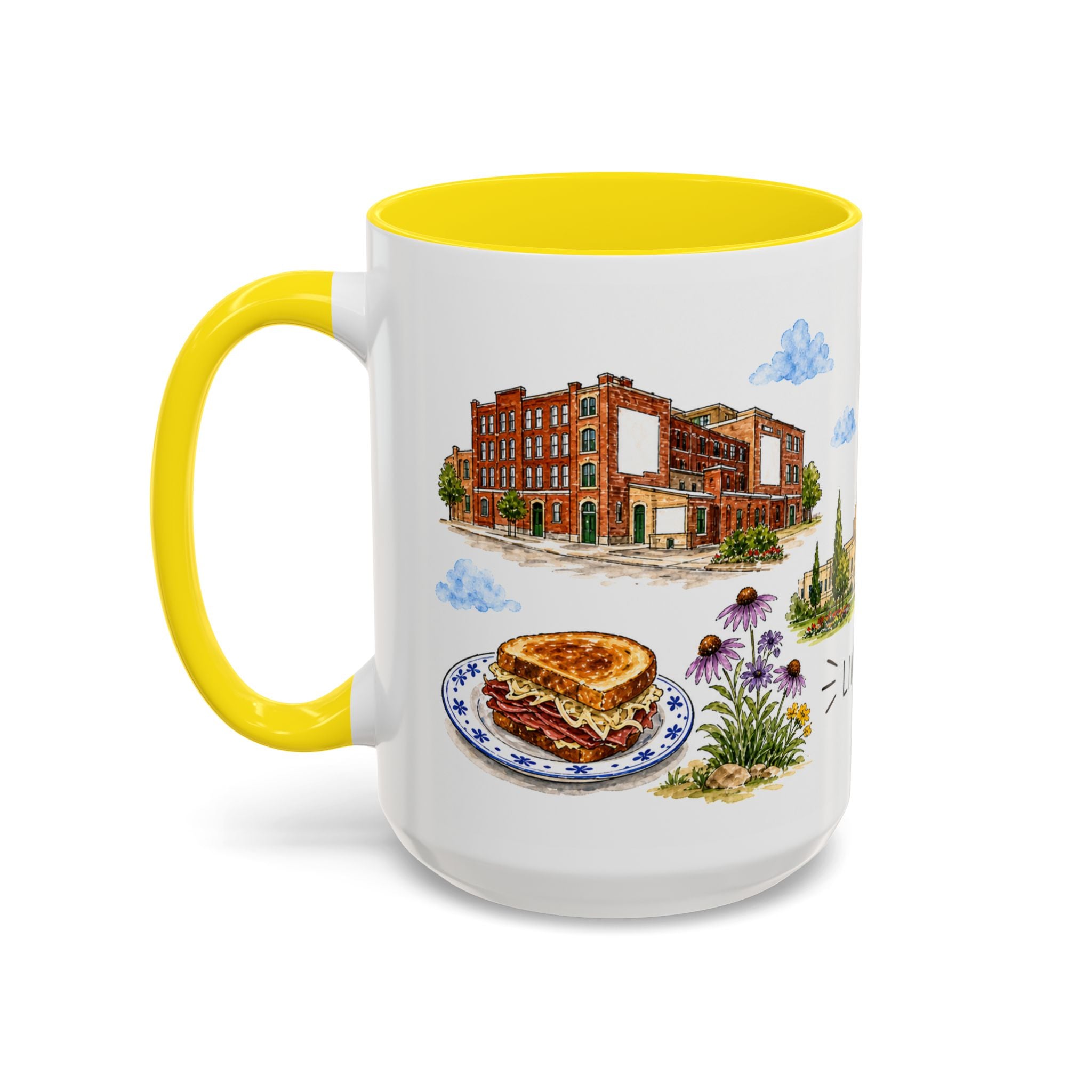 Lincoln Illustrated Travel Mug | City Souvenir Accent Coffee Mug | 11oz 15oz Ceramic Cup
