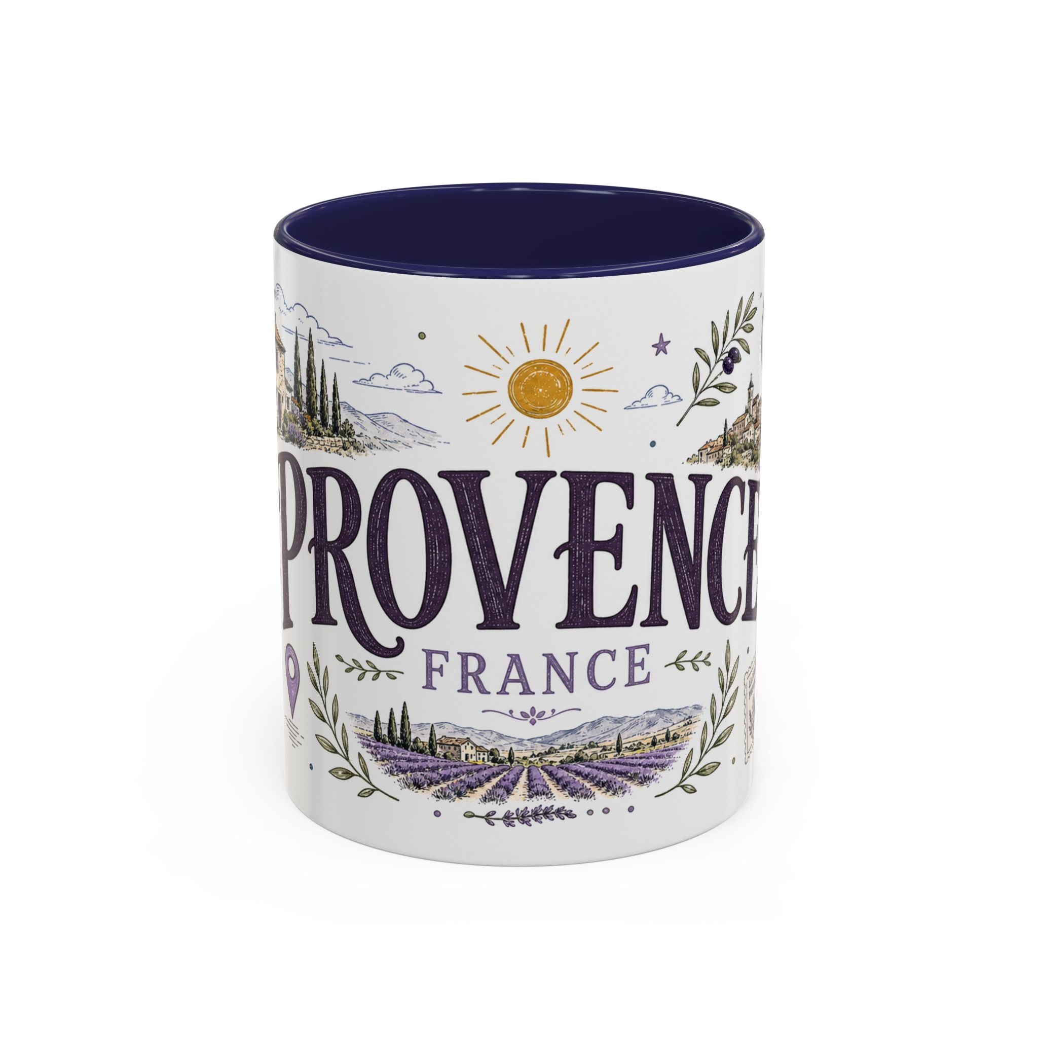 Provence Coffee Mug | Travel Destination Souvenir Gift | Accent Color Ceramic 11oz 15oz