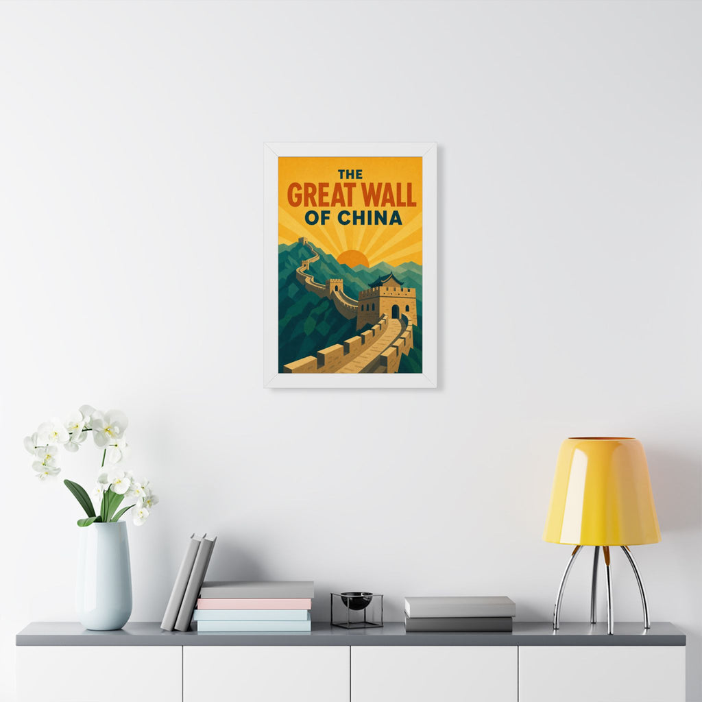 Great Wall of China China Framed Poster | Vintage Travel Wall Art | Black Walnut White Frame | 16x24 20x30