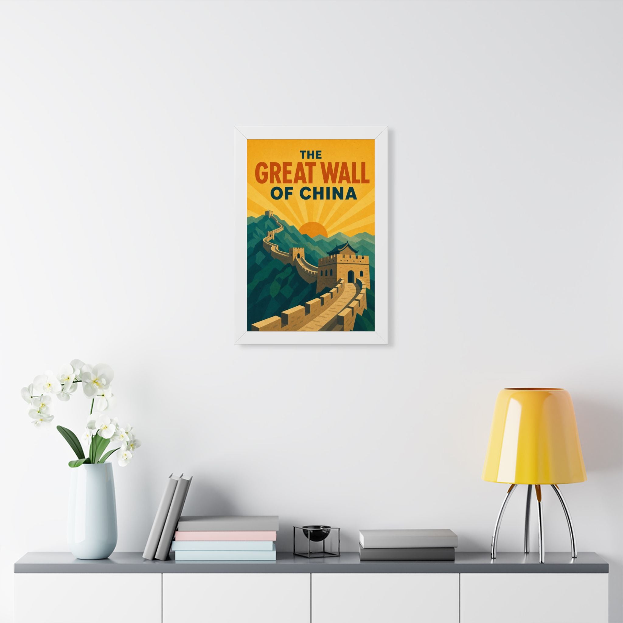 Great Wall of China China Framed Poster | Vintage Travel Wall Art | Black Walnut White Frame | 16x24 20x30