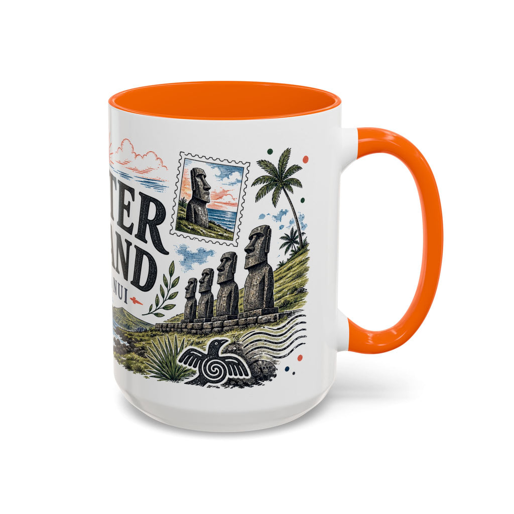 Easter Island Coffee Mug | Travel Destination Souvenir Gift | Accent Color Ceramic 11oz 15oz