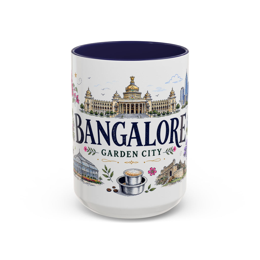 Bangalore Coffee Mug | India Souvenir Travel Gift | Accent Color Ceramic 11oz 15oz