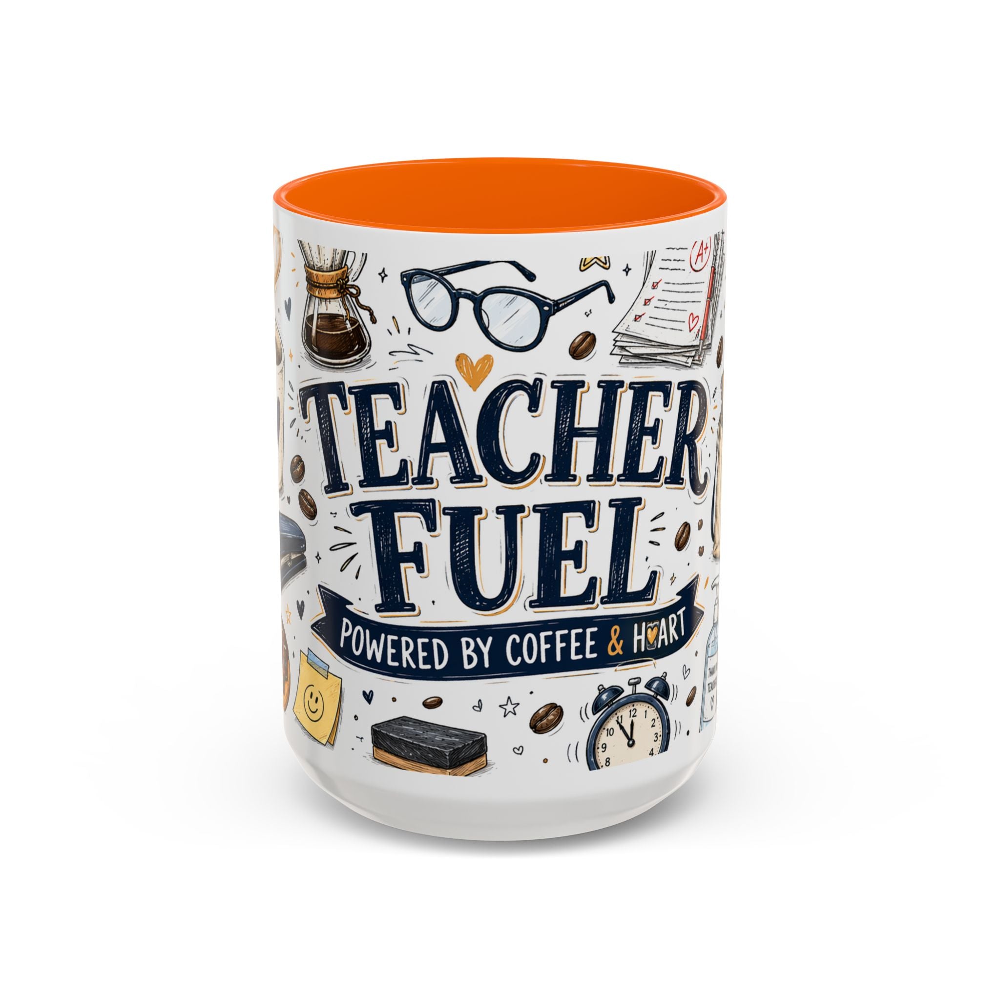 Teacher Fuel Coffee Mug | Powered by Coffee and Wine Funny Gift | Accent Color Ceramic 11oz 15oz