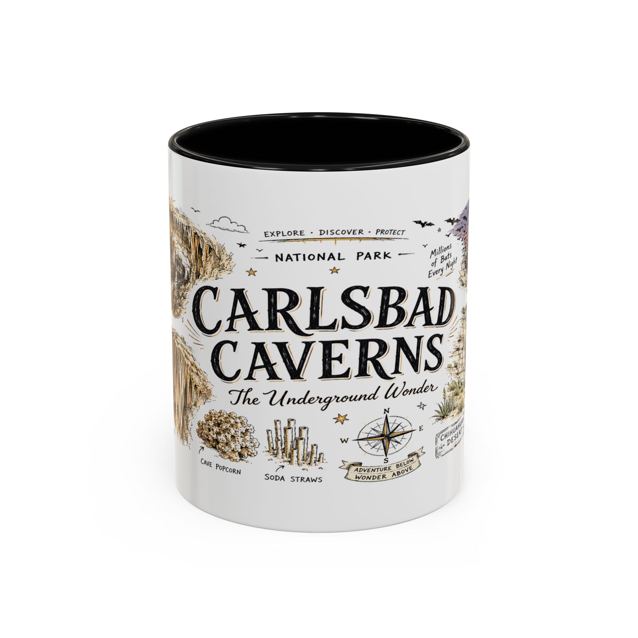 Carlsbad Caverns National Park Coffee Mug | New Mexico Cave Exploration Bat Gift | Accent Color Ceramic 11oz 15oz