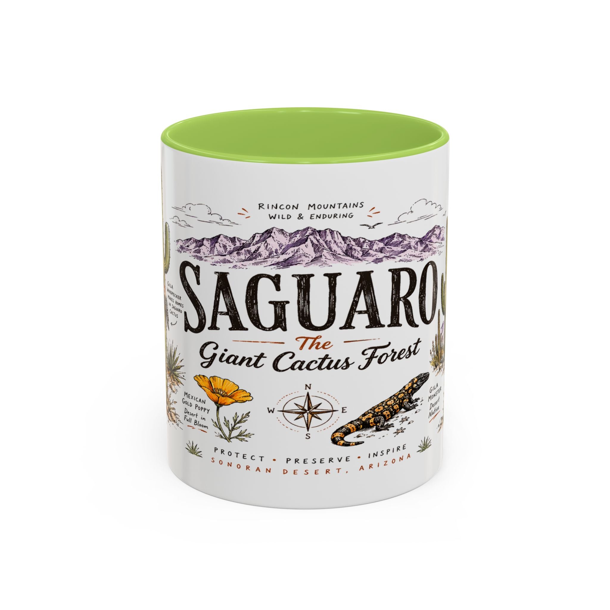 Saguaro National Park Coffee Mug | Arizona Desert Cactus Sunset Gift | Accent Color Ceramic 11oz 15oz