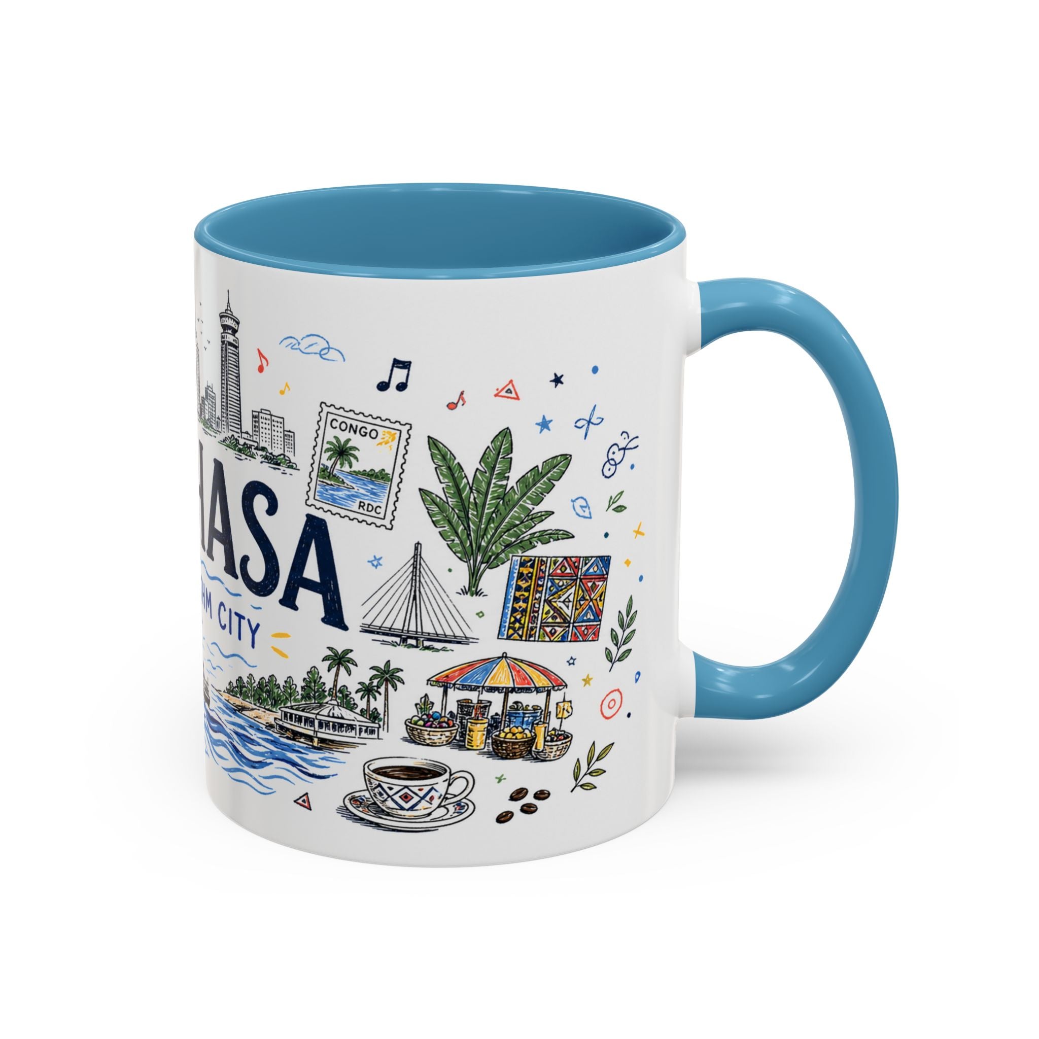 Kinshasa Coffee Mug | DR Congo Souvenir Travel Gift | Accent Color Ceramic 11oz 15oz