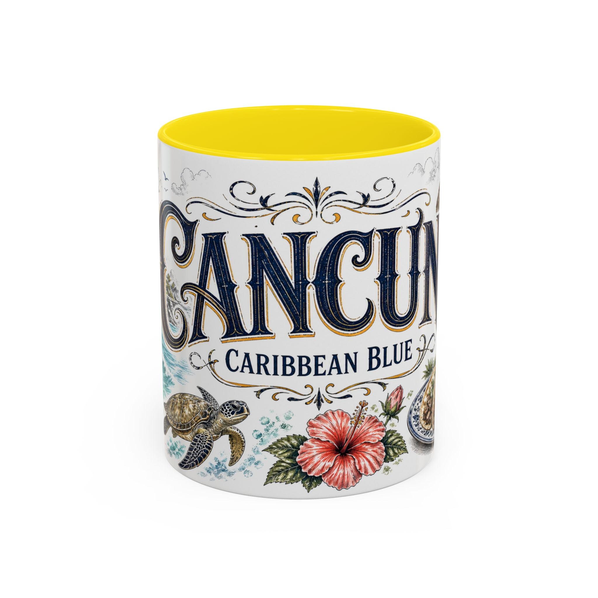 Cancun Coffee Mug | Mexico Travel Souvenir | Vintage Illustrated City Gift | 11 oz 15 oz Accent Mug