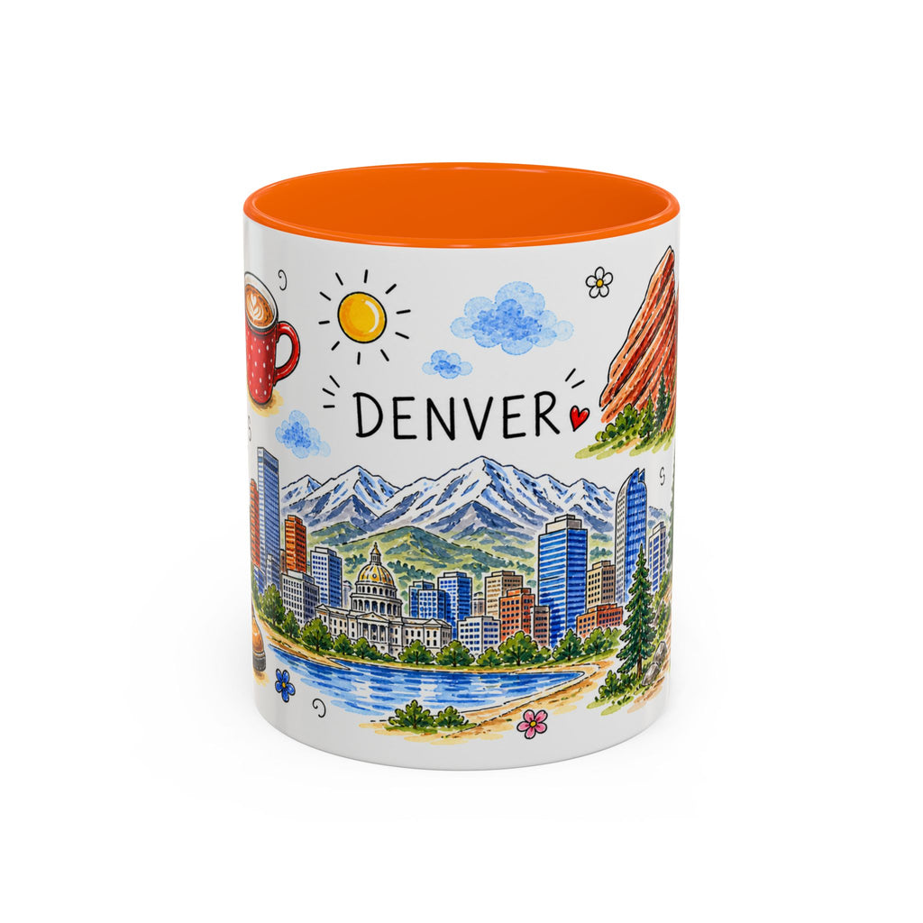 Denver Illustrated Travel Mug | City Souvenir Accent Coffee Mug | 11oz 15oz Ceramic Cup