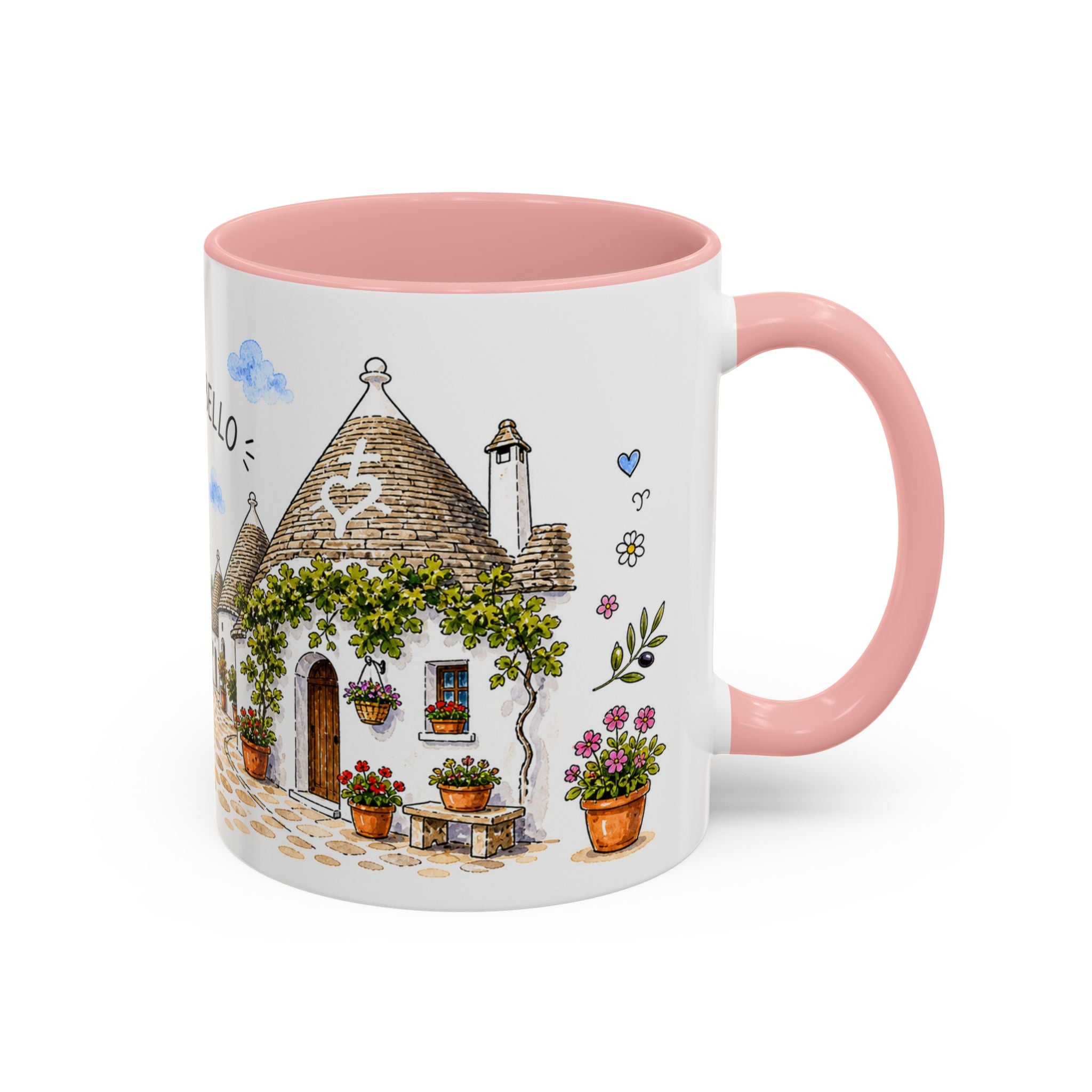 Alberobello Illustrated Travel Mug | Italy Souvenir Accent Coffee Mug | 11oz 15oz Ceramic Cup