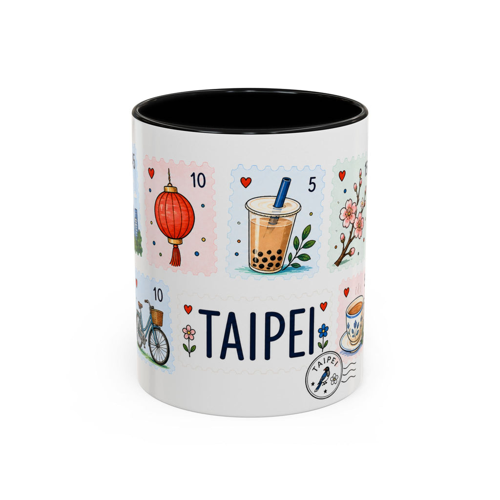 Taipei Coffee Mug | Postage Stamp Collage Mug | Travel Souvenir Accent Cup 11oz 15oz