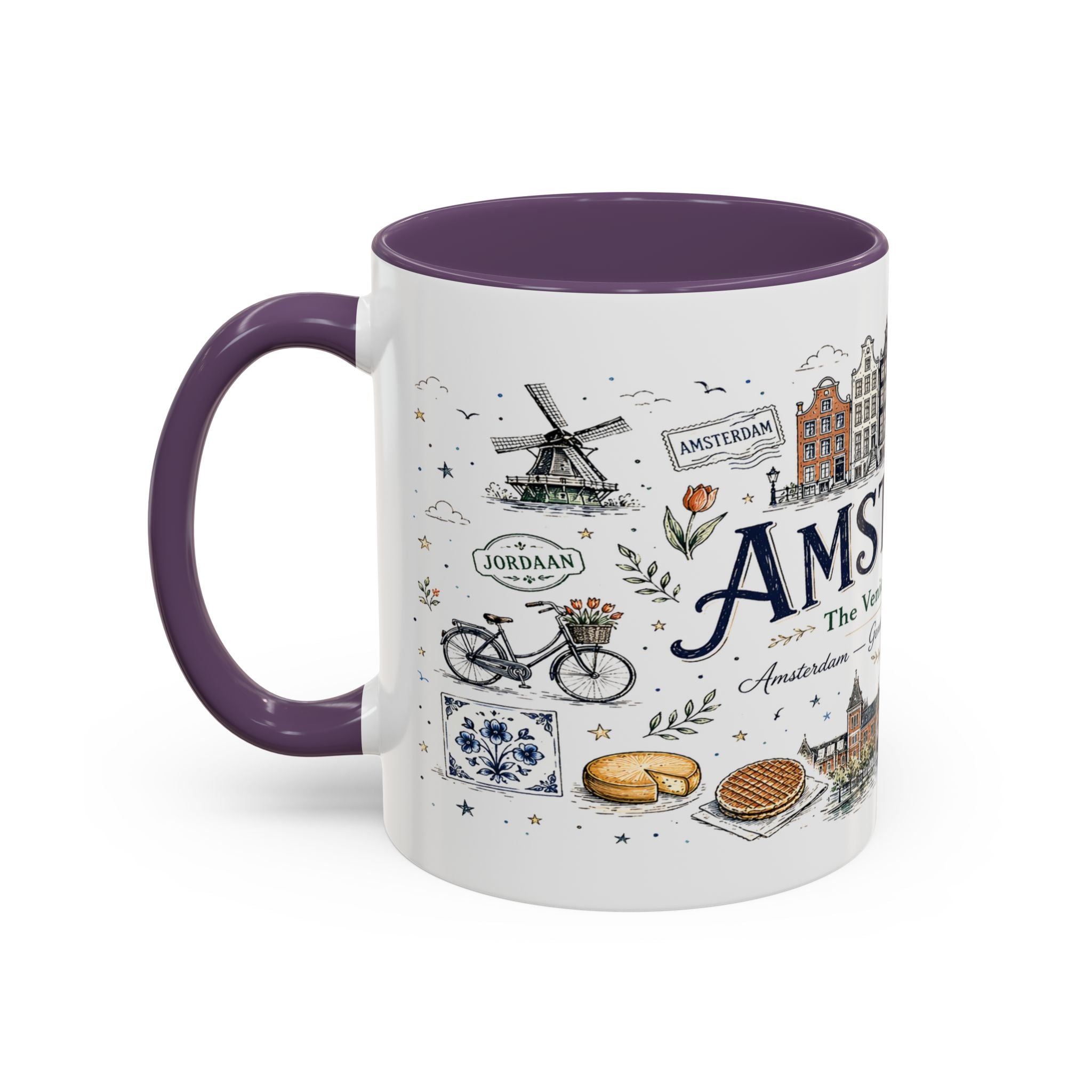 Amsterdam Coffee Mug | Netherlands Souvenir Travel Gift | Accent Color Ceramic 11oz 15oz